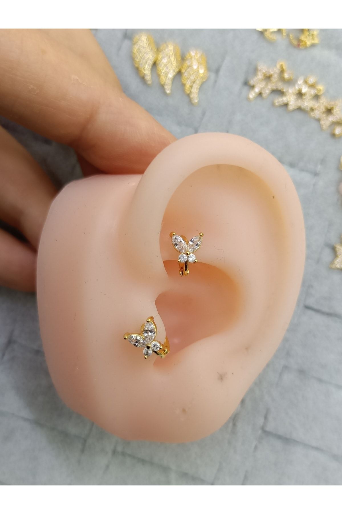 Arescollection Cerrahi Çelik Kelebek Halka Tragus Rook Kıkırdak Piercingi görsel 4