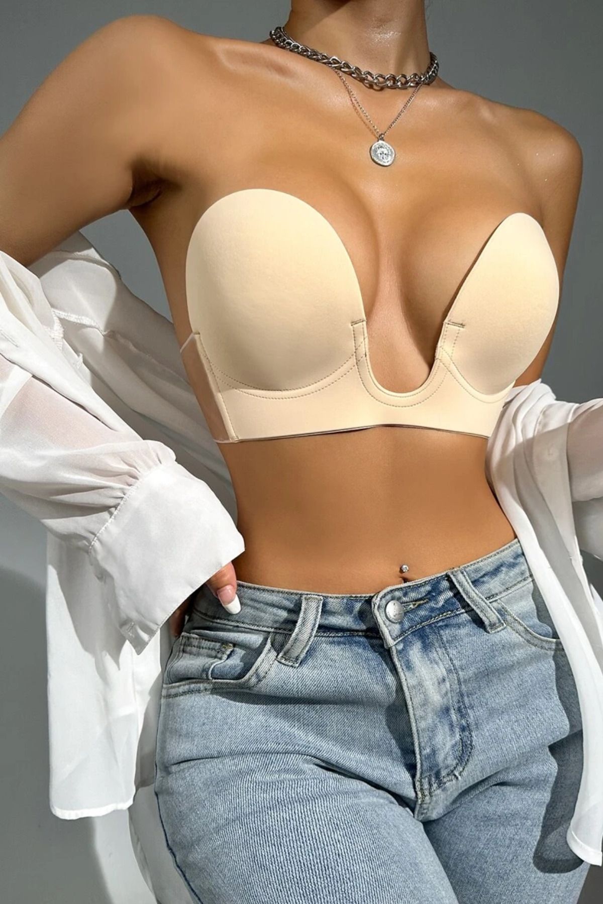 Bernato-Non-Slip Side Adhesive Nude Padded Bra 1