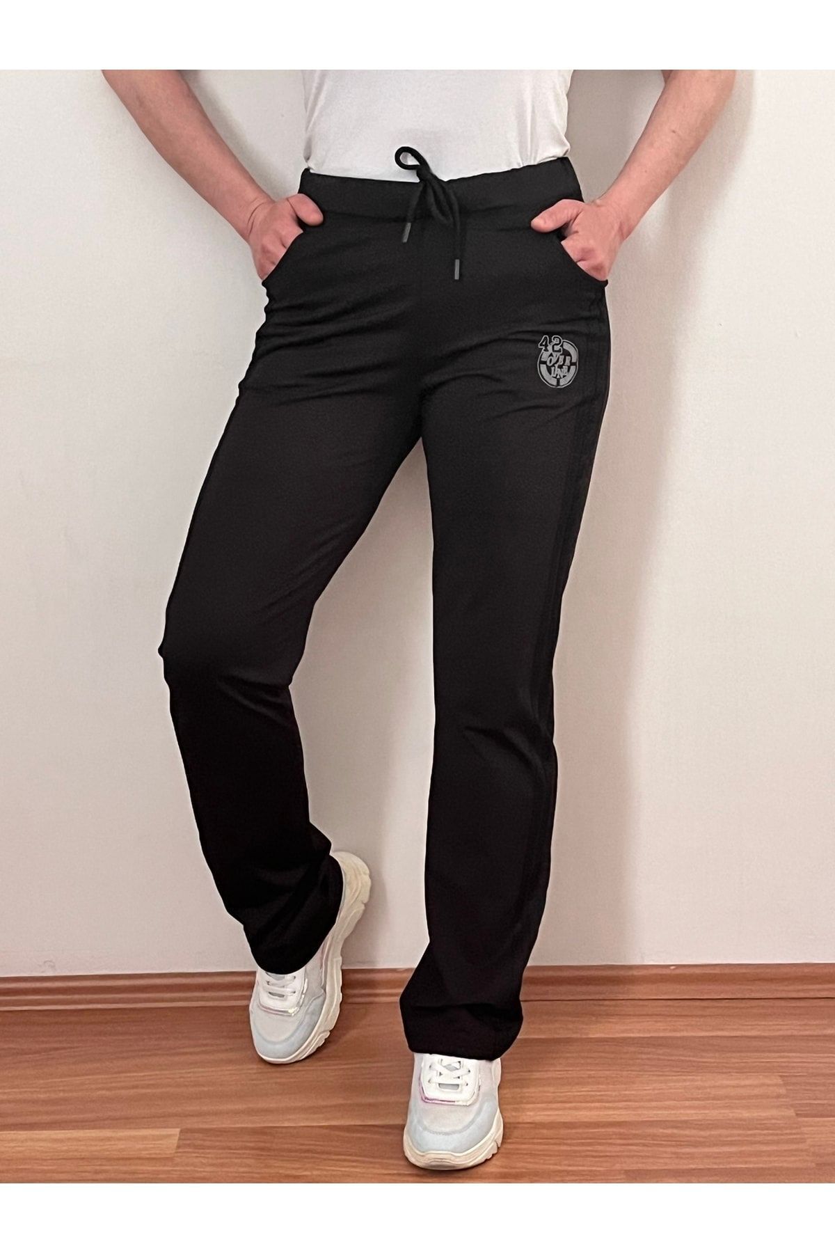 Black Striped-diving Fabric-comfortable Fit-pocket-women's Sweatpants