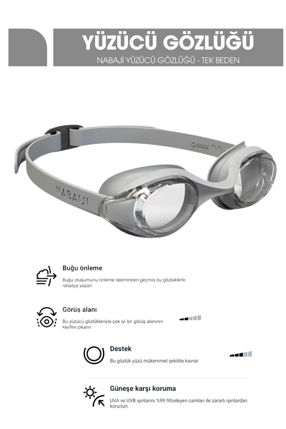 Swimming Goggles - Standard Size - Gray - Clear Lenses - Ready