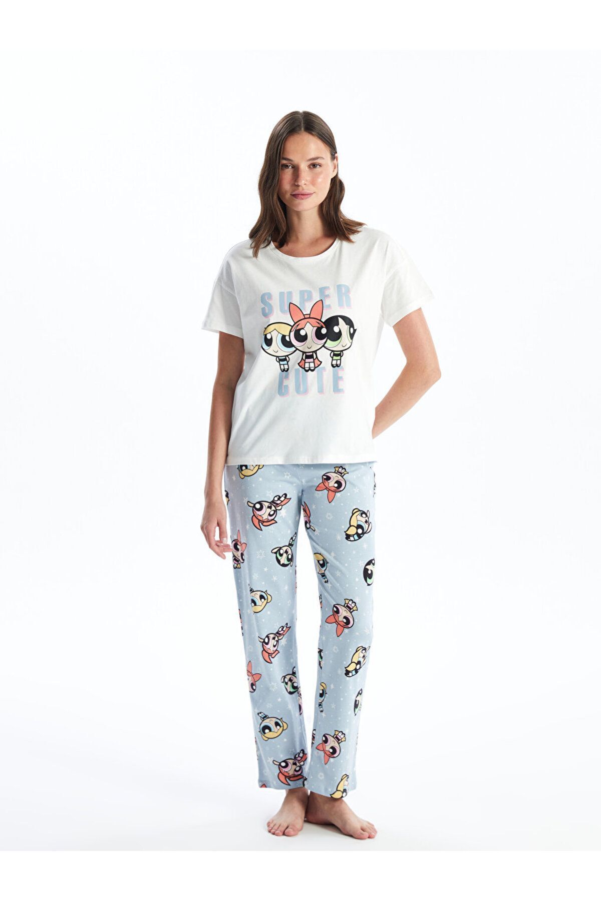 LC Waikiki Bisiklet Yaka Powerpuff Girls Bask l K sa Kollu Kad n Pijama Tak m Kad n Giyim