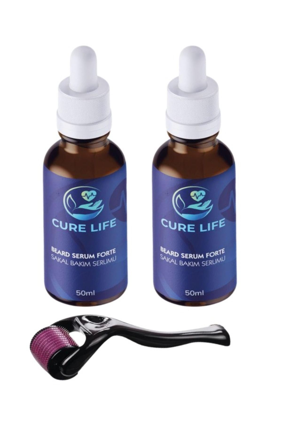 سرم تقویت کننده و مغذی رشد ریش، مجموعه ۳ عددی (۲ عدد ۵۰ میلی لیتر) + درمارولر — CURE0152