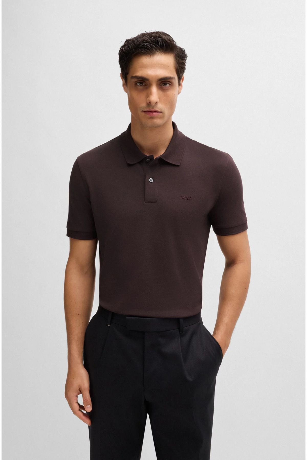 تی شرت یقه پولو چند رنگ مردانه دکمه بسته بندی آستین کوتاه Brown1 Polo Yaka 642 BOSS