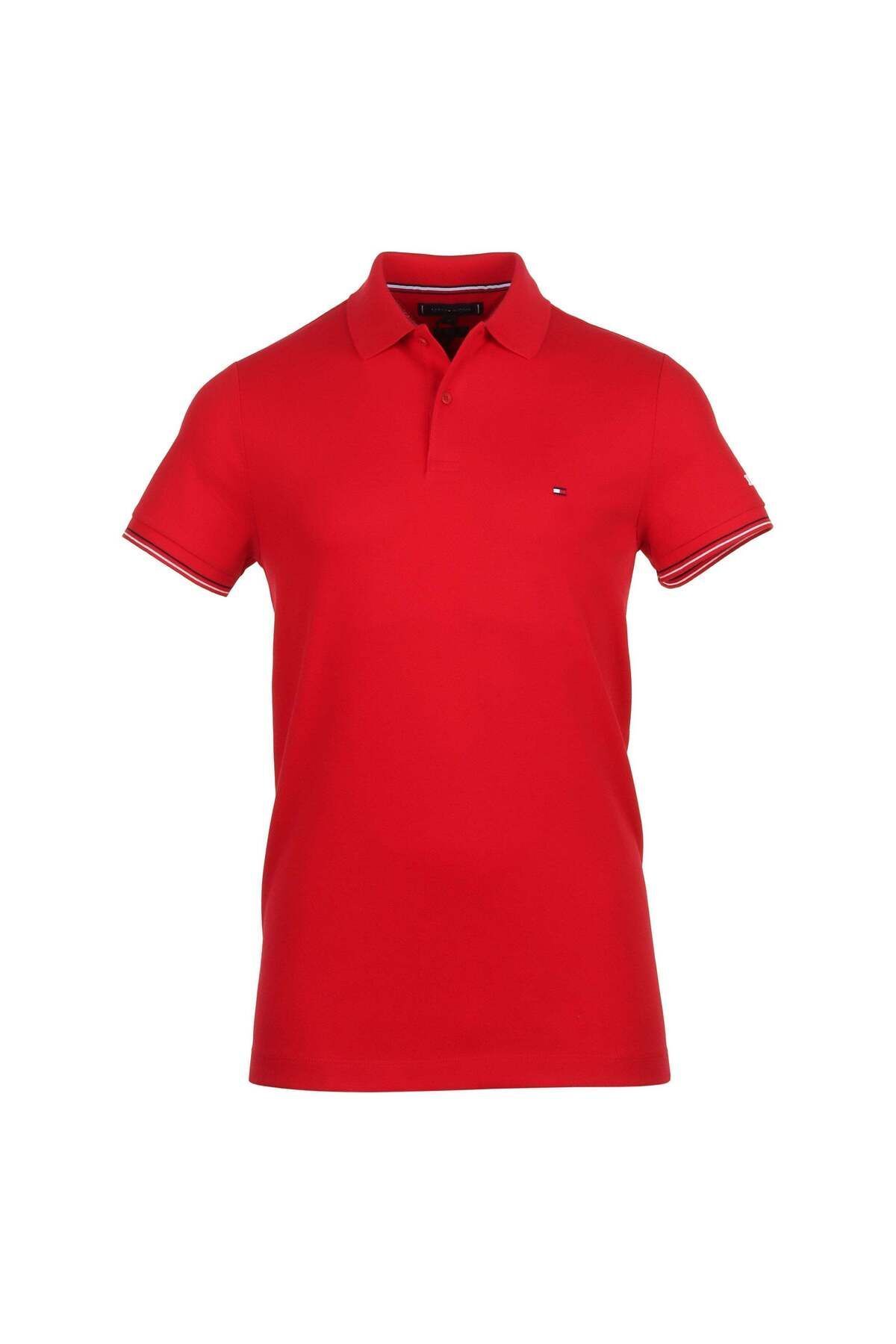 Tommy Hilfiger Erkek Dokuma Polo Yaka K sa Kol Gunluk K rm z Polo Yaka T Shirt MW0MW35619 XLG Erkek Giyim