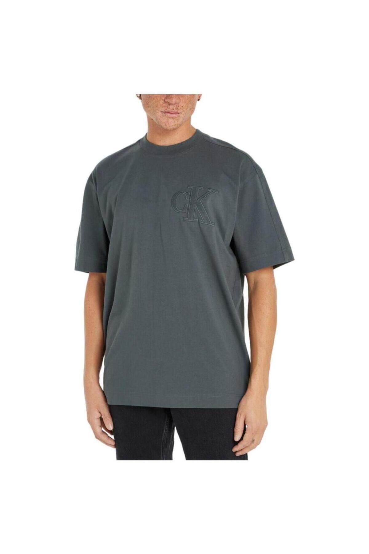 تی شرت خاکستری مردانه Applique Tee J30J325657 Calvin Klein