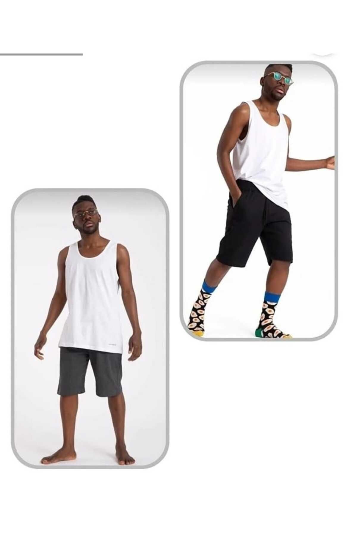 tubgen Pantaloni Scurți Pentru Bărbați Din 2 Piese, Din Bumbac Pieptănat, Cu Buzunare Capri, De Calitate, Unisex Unisex - 2XL