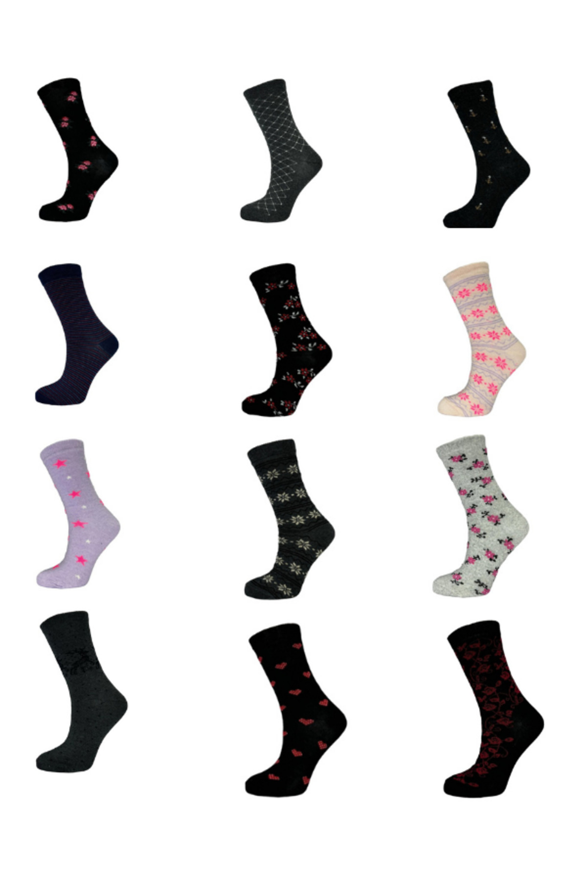 MY MENORA SOCKS 12 pár női mintás zokni készlet