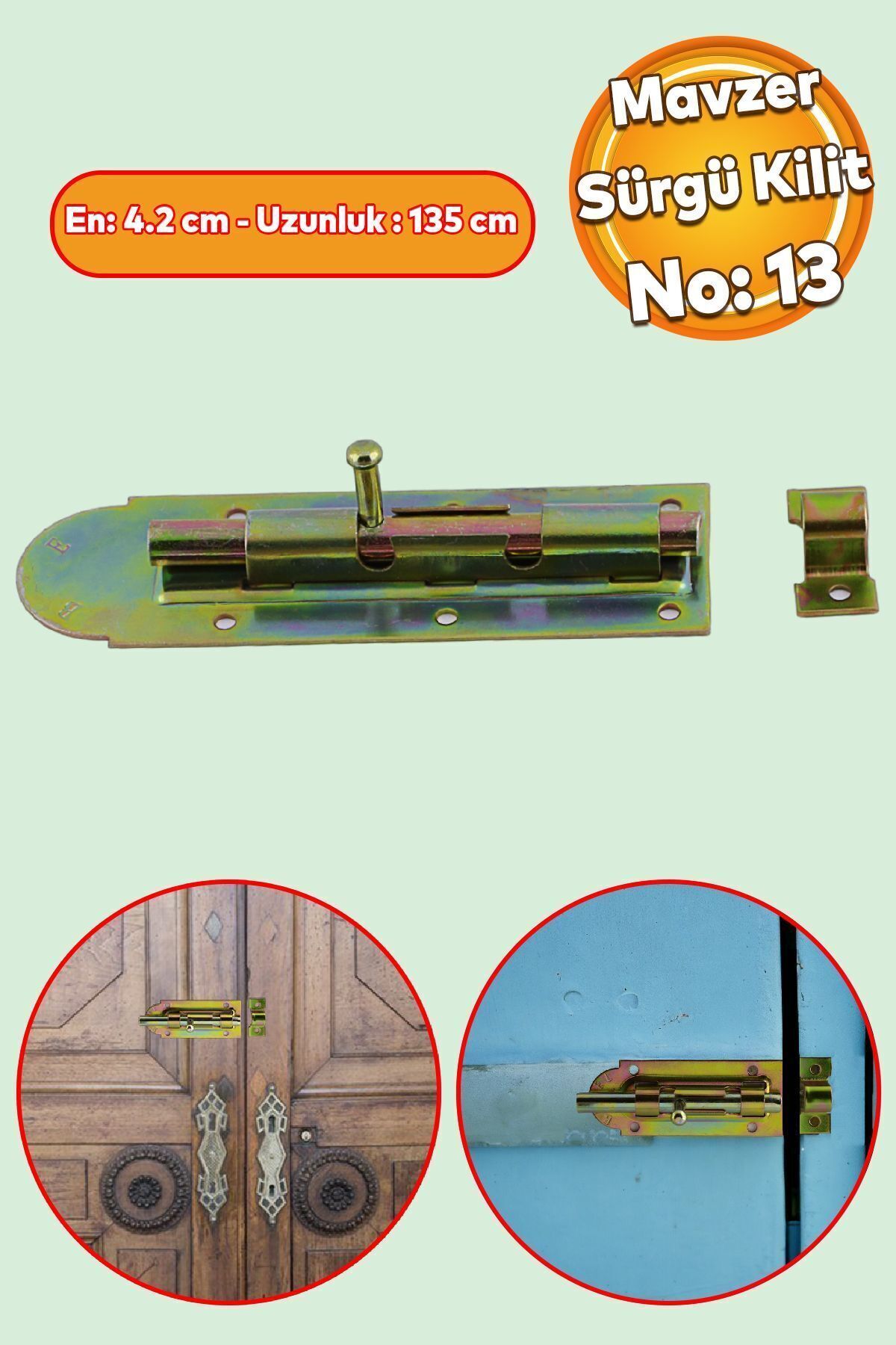 Badem10 Mavzer Sürgü No:14 Kilit Kadmiyum 42x135 mm Sürgülü Kapı Pencere Emniyet Kilidi Sürgüsü