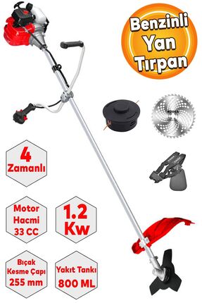 Rodex RDX9639 Benzinli Yan tırpan Çim Ot Biçme Kesme 4 Zamanlı Testere 33 CC ...