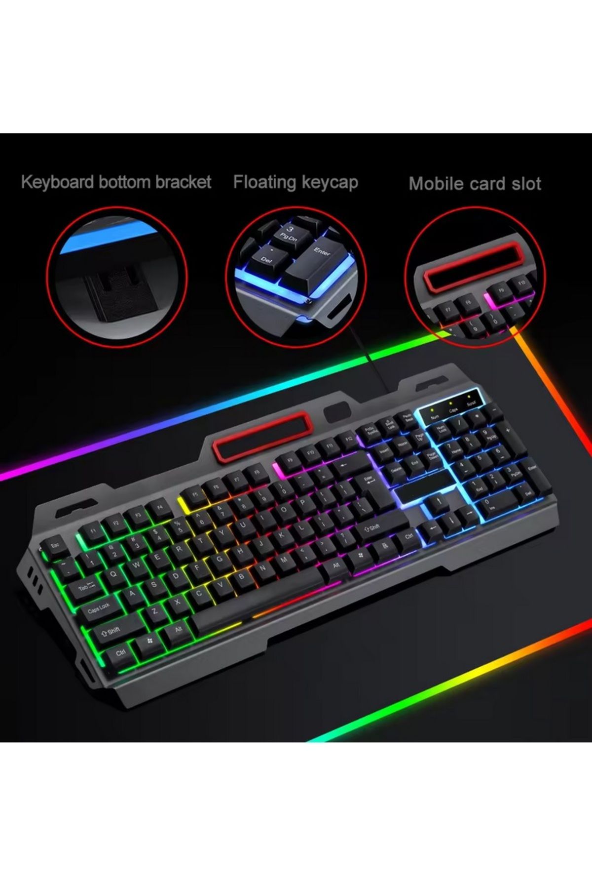 USB KABLOLU OYUNCU KLAVYE MOUSE SET LED IŞIKLI GAMİNG MOUSE KEYBOARD SET uyumlu #5