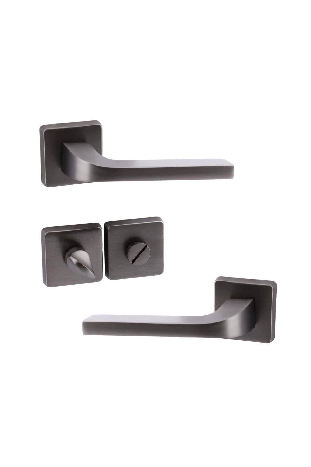 Badem10-(1 Set) Tog Matte Smoked Wc Bathroom Compatible Door Handle Square Rosette Handle Right Left Suitable Door Handles 7