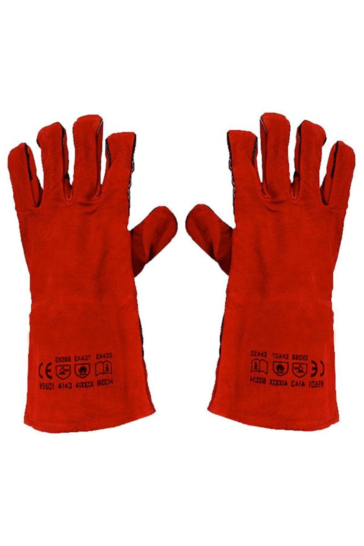 Badem10 Kaynak Eldiveni Deri Kaynakçı Koruyucu Eldiveni Kırmızı No:9 (1 Çift)