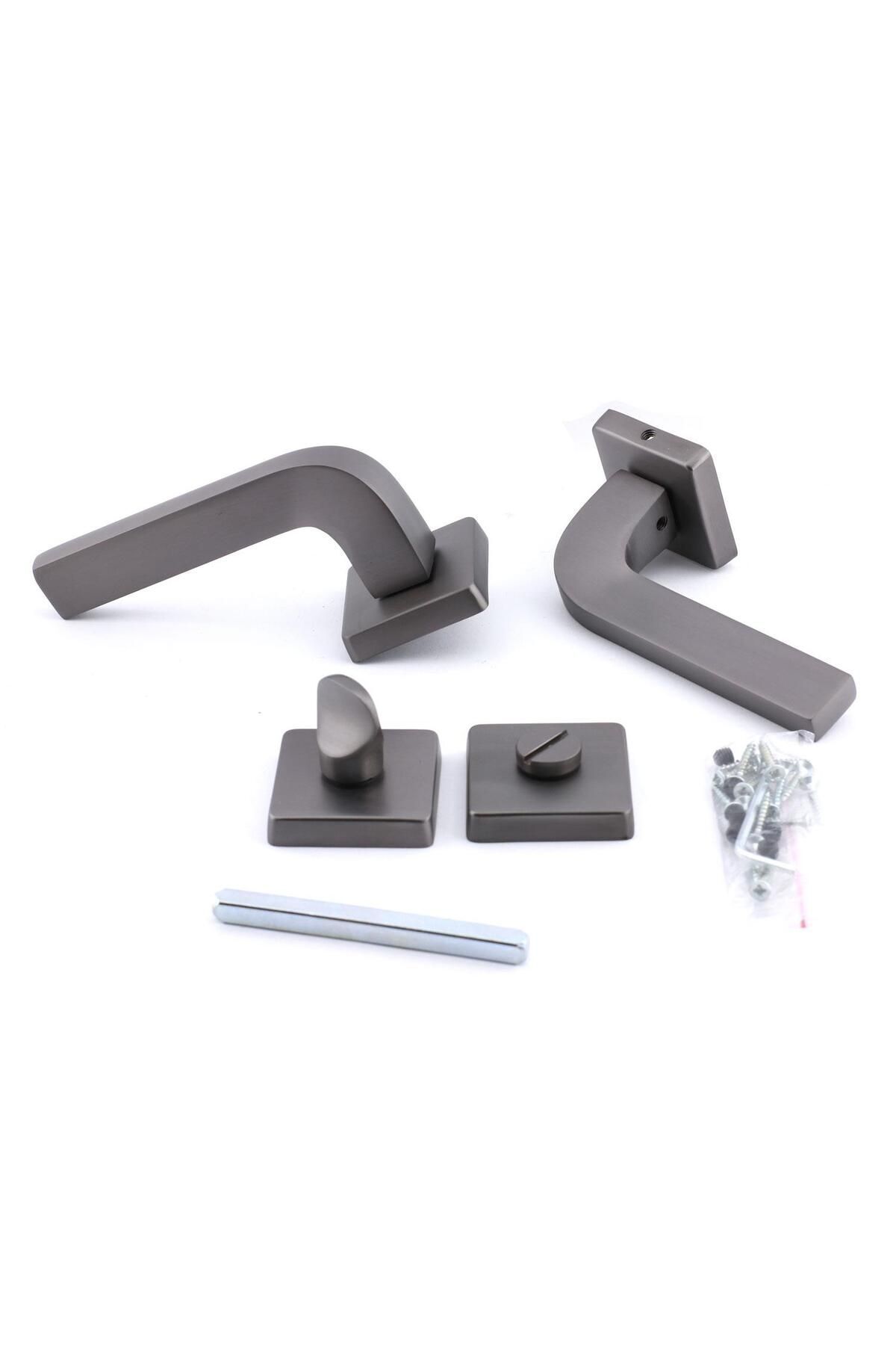 Badem10-(1 Set) Tog Matte Smoked Wc Bathroom Compatible Door Handle Square Rosette Handle Right Left Suitable Door Handles 5