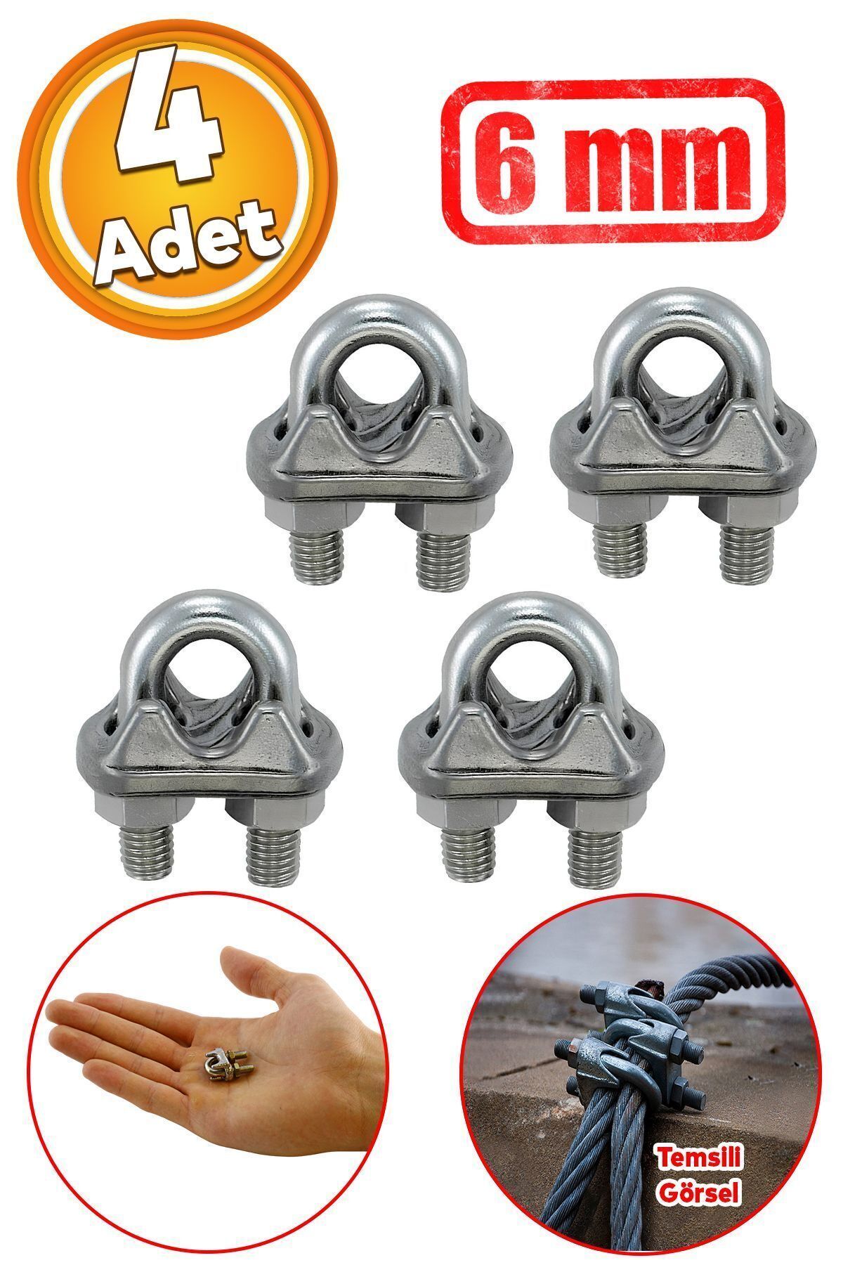 Wire Rope Tightening Fixing Terminal 6 mm Laundry Rope Tightening Fastening Type A Kelemens with Nut 4 Pieces