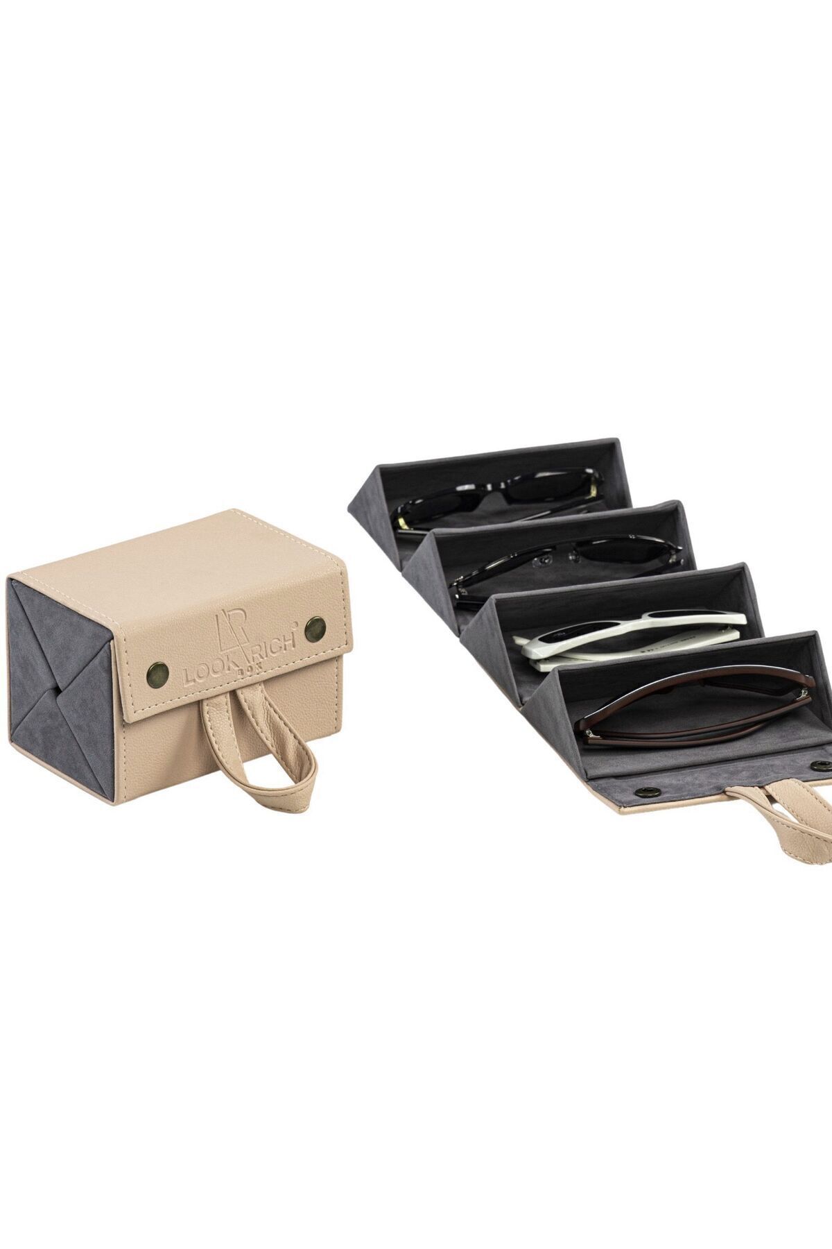 Look Rich El Yapımı Deri 4'lü Gözlük Taşıma Ve Saklama Çantası- Vizon Renk