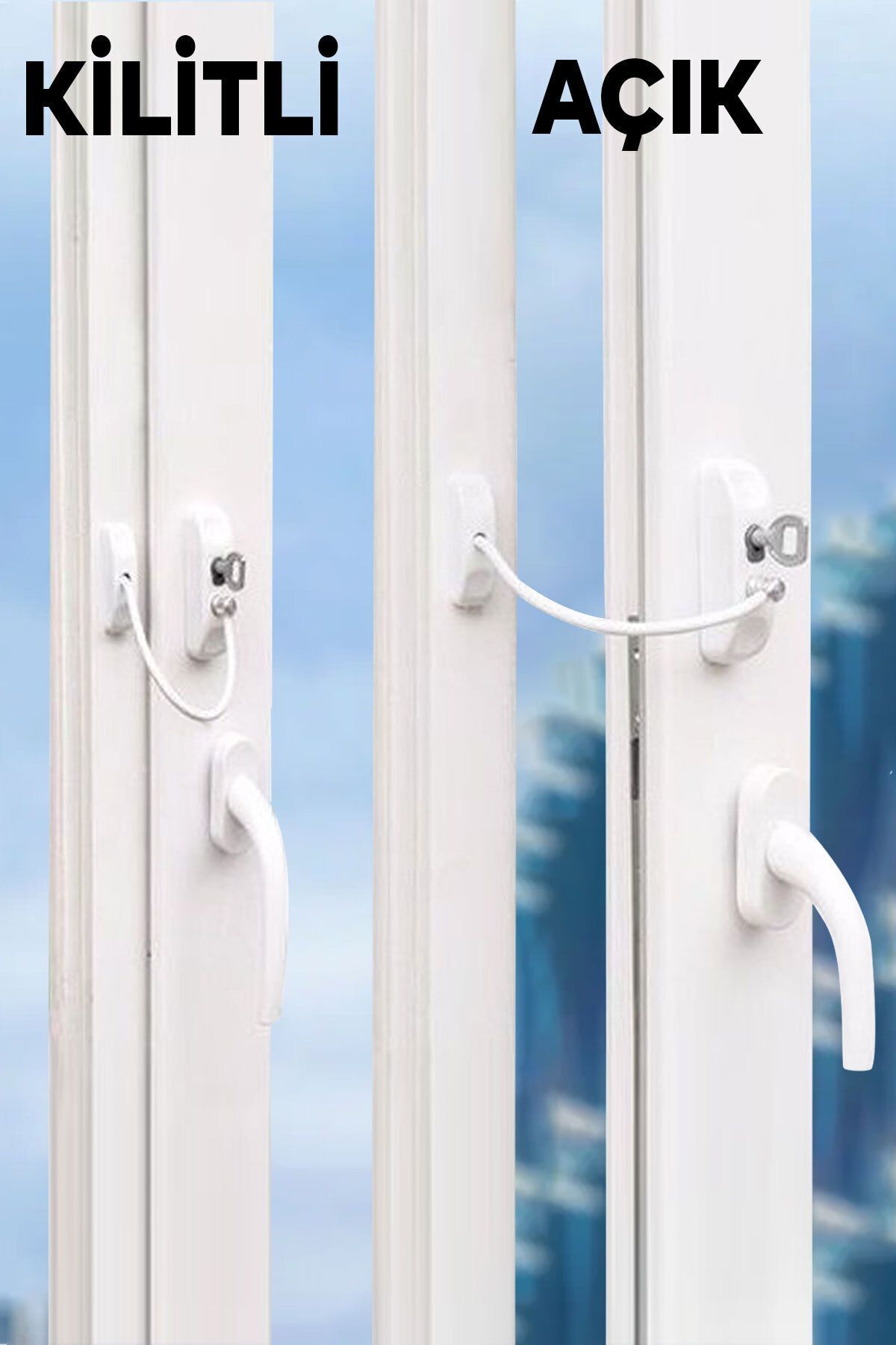 Pvc Pencere Kilidi Kapı Emniyet Çocuk Güvenlik Kilidi Çelik Halatlı Kilit Beyaz 4