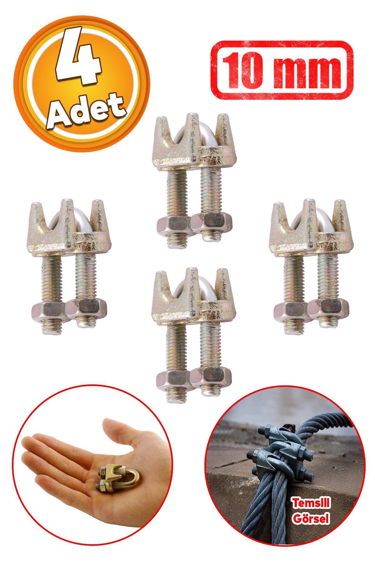Wire Rope Tightening Fixing Terminal 10 mm Laundry Rope Tightening Fastening Type A Kelemens with Nut 4 Pieces