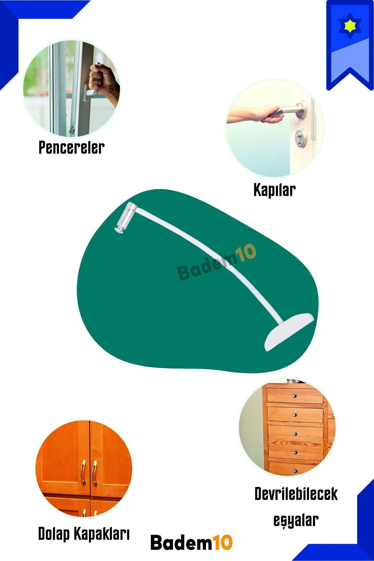 Pvc Pencere Kilidi Kapı Emniyet Çocuk Güvenlik Kilidi Çelik Halatlı Kilit Beyaz 5