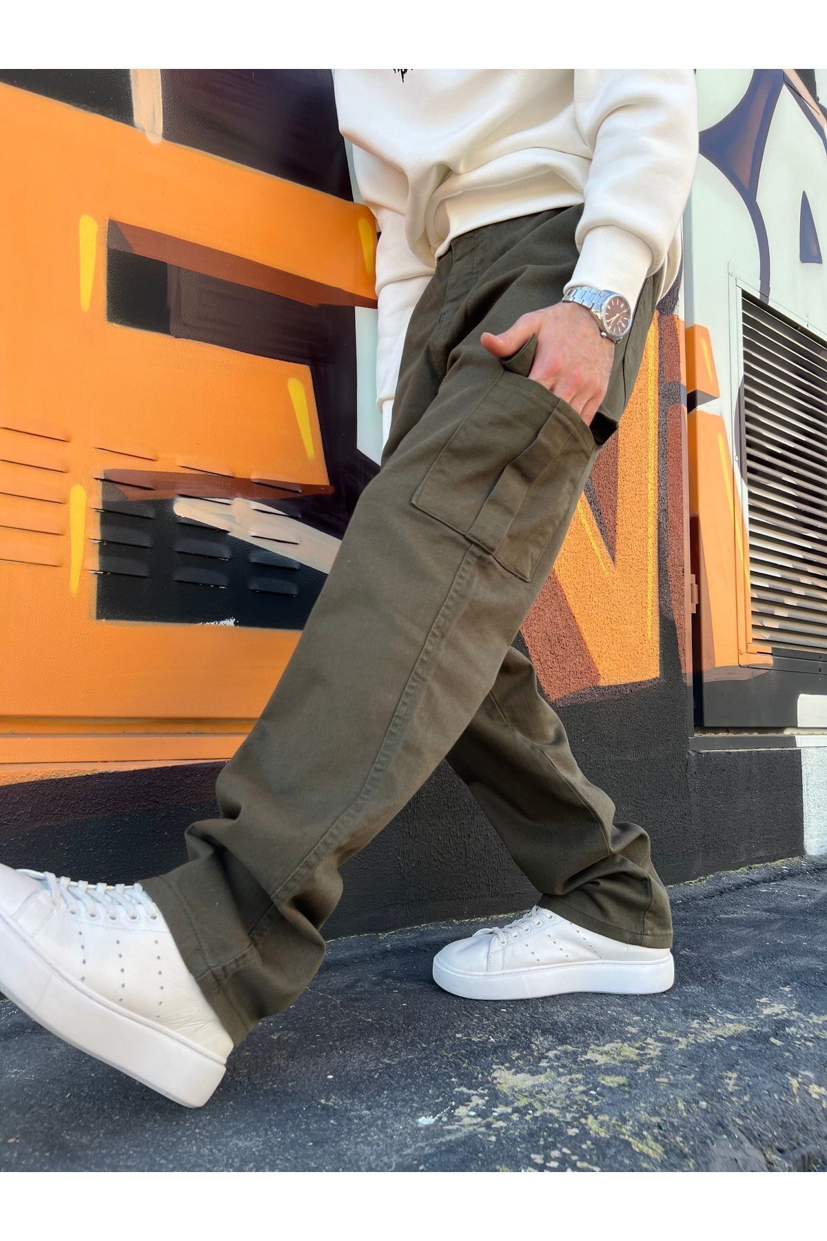 Erkek Kargo Cepli Gabardin Baggy Pantolon