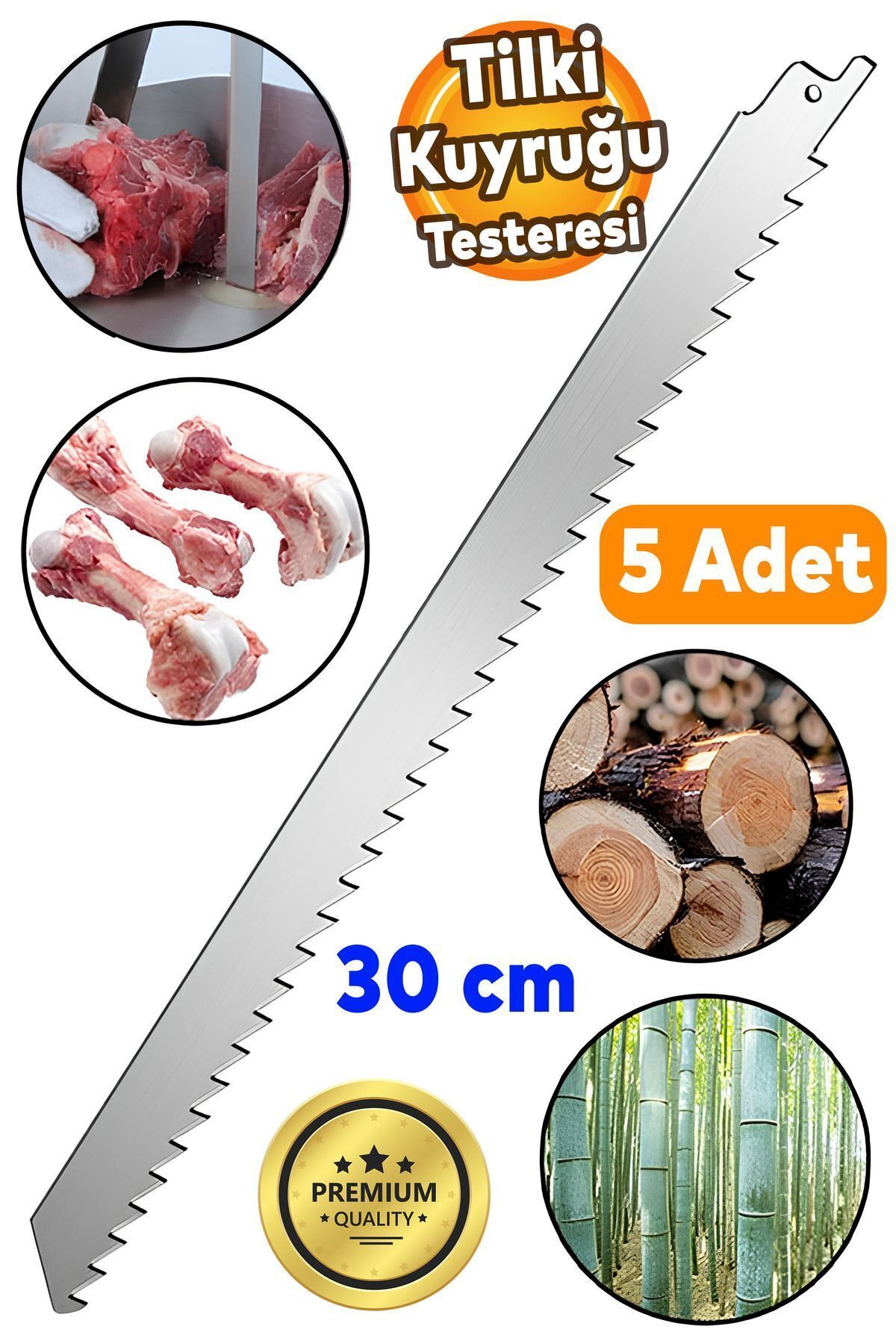 5Pcs Foxtail Sword Meat Bone Cutting Saw Stainless Steel Knife Blade Tip 30cm