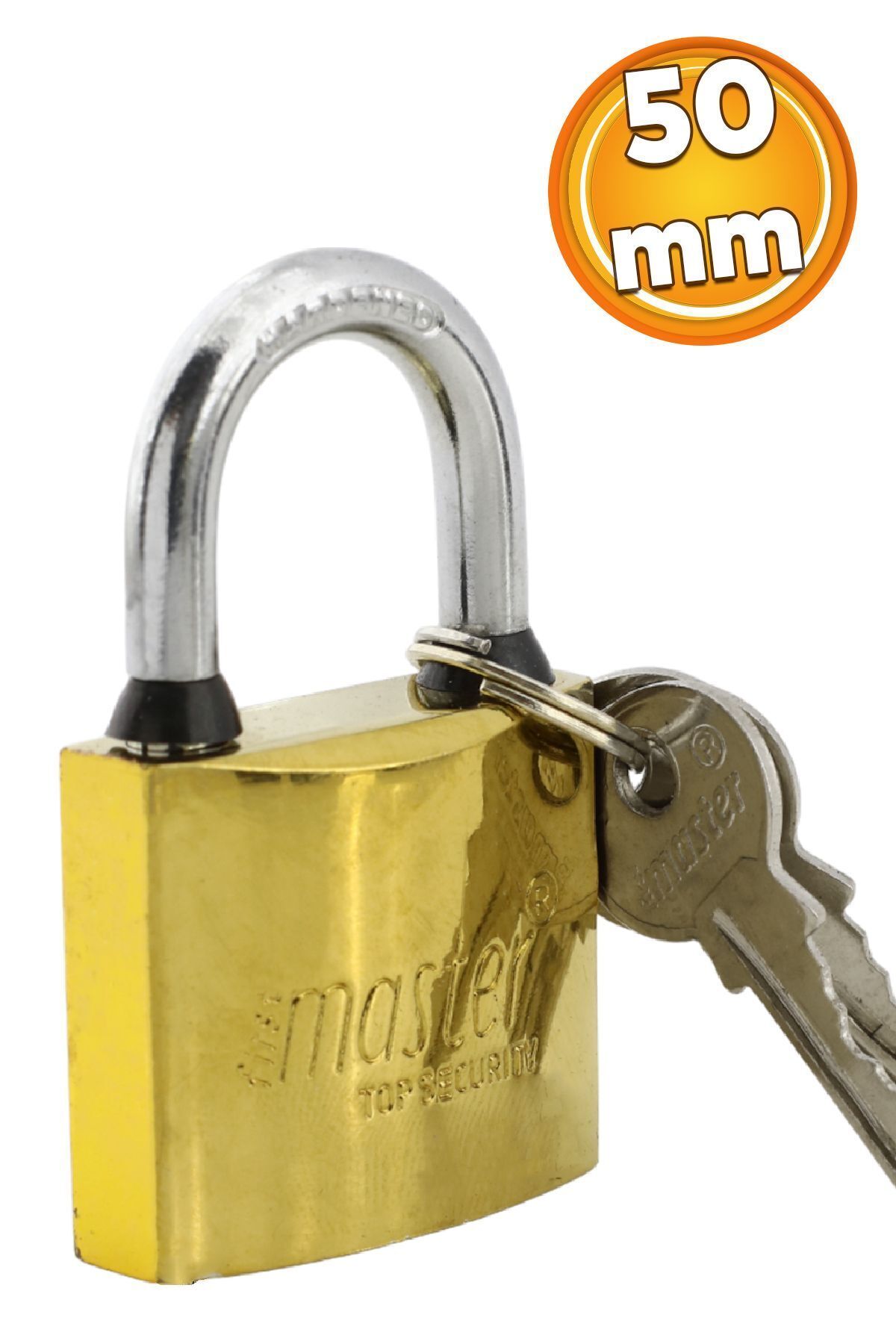 Badem10 Tosba Kilit Metal İşyeri Kepenk Kapı Asma Kilidi Sarı Renk 50 mm 3 Anahtarlı Halka Sandık