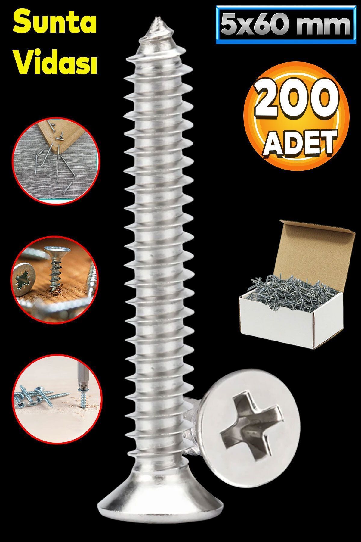 Chipboard Screw 5x60 Mm Package 200 Pieces Pointed Wood Board Wood Furniture Foot Handle Screw