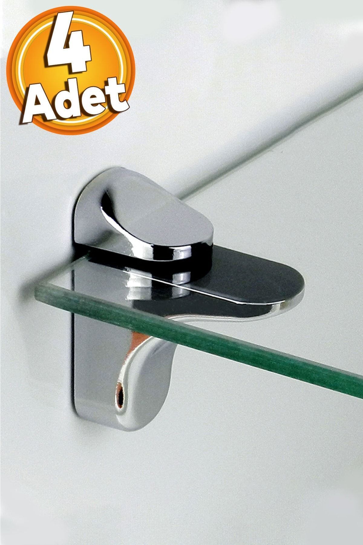 Badem10 Pelikan Ayarlanabilir Etajer Cam Tutucu Ahşap Raf Tutucu Cam Etejeri Metal Vidalı Krom (4 Adet)