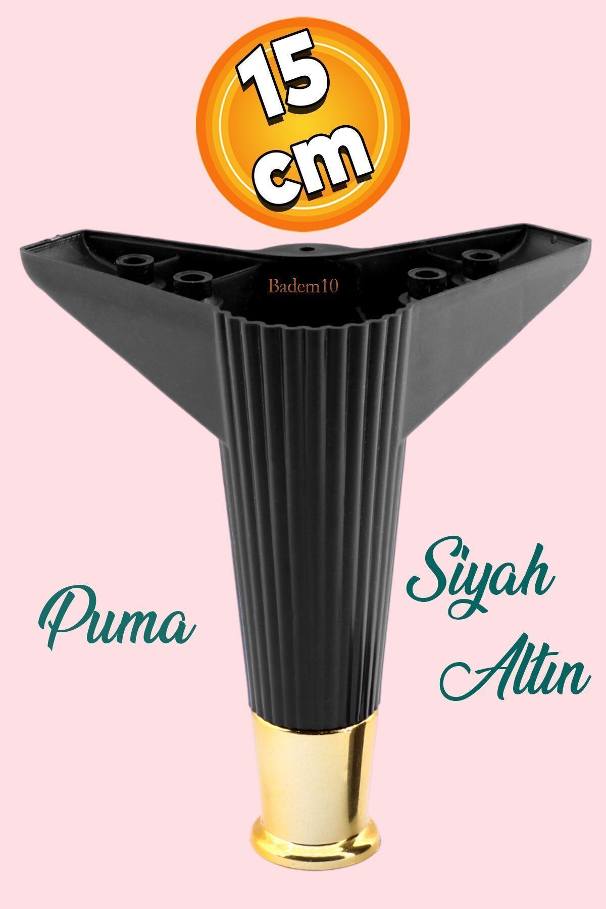 Badem10 Elista 15 Cm Siyah Altın Gold Mobilya Koltuk Ayağı Sehpa Tv Ünitesi Ayakları Yükseltici