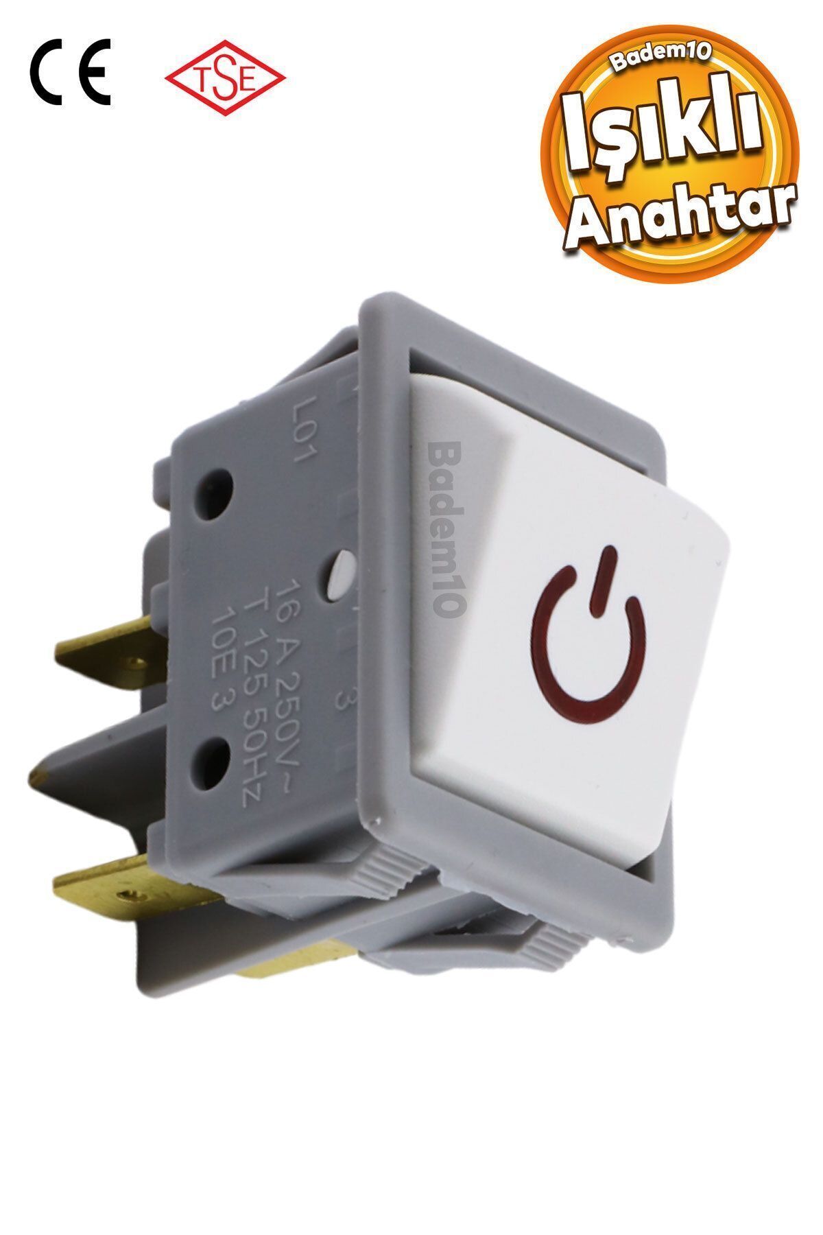 Badem10 Geniş Işıklı Anahtar Aç Kapa Düğme On Off Dört Ayak Beyaz Plastik