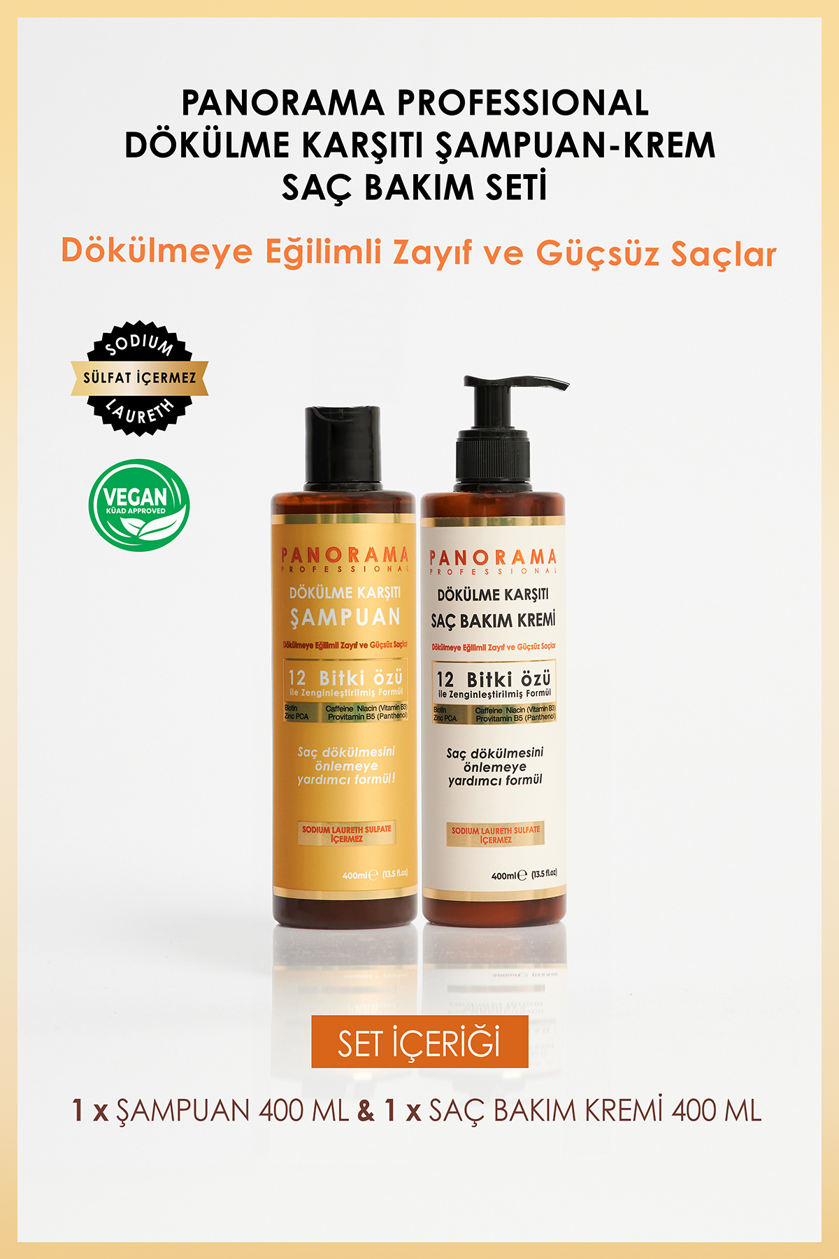 PANORAMA PROFESSIONAL Professional Dökülme Karşıtı 2'li Set Şampuan Saç Kremi 2*400 ml /vegan / Sulfatsız — DK008