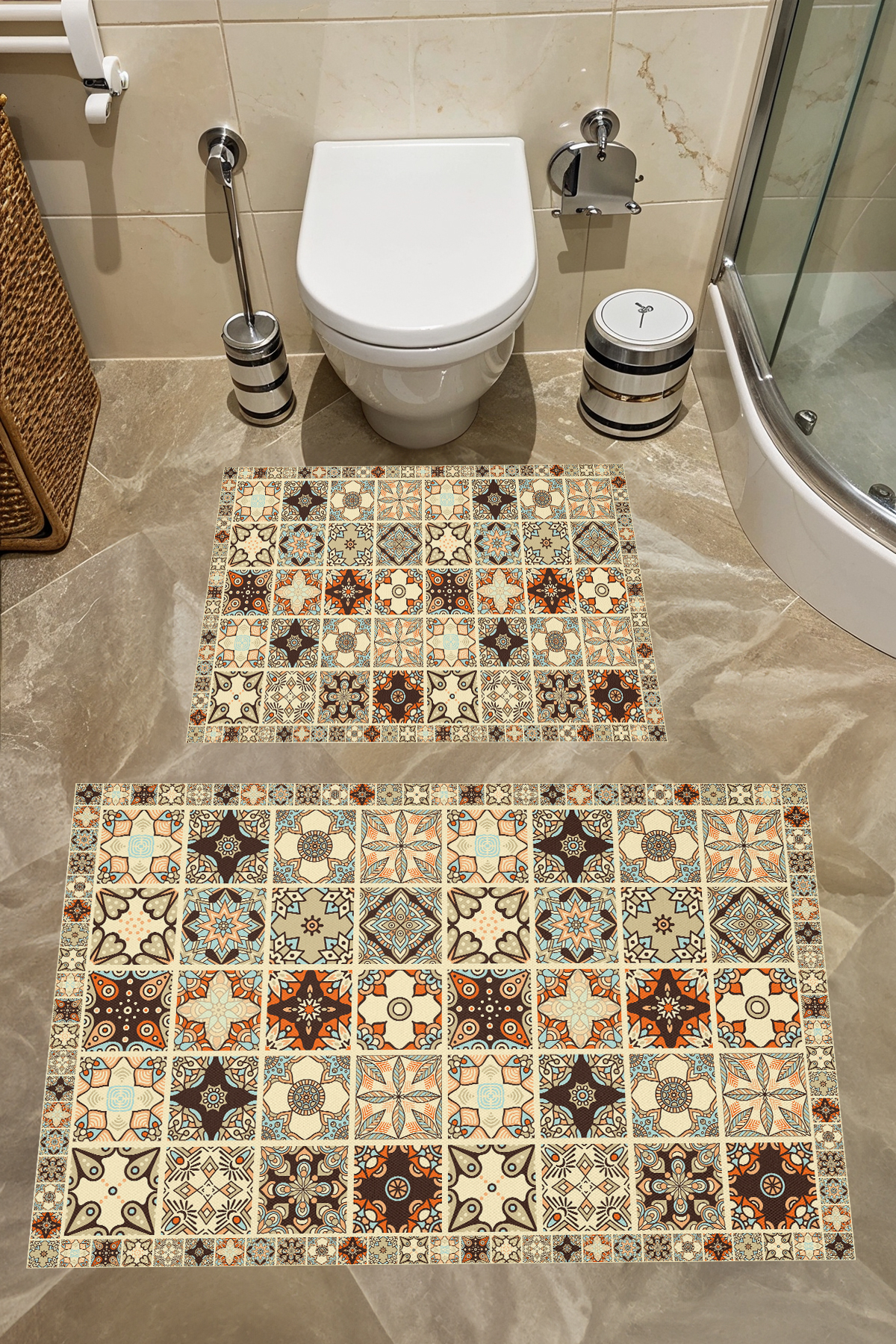 Anti-Slip Base Washable Dust Stain Resistant 2-Piece Set Toilet Bath Mat Set
