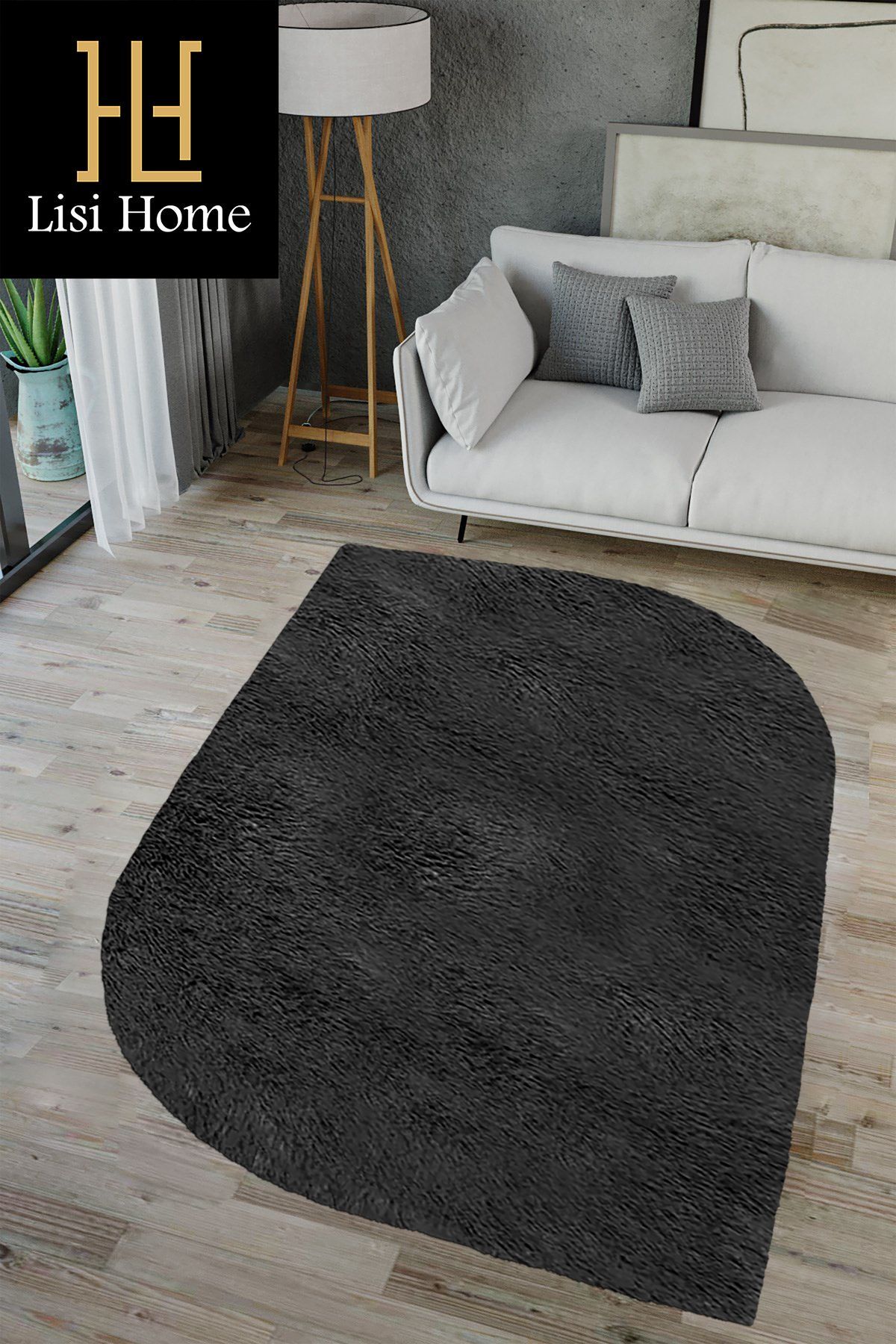 Anthracite Asymmetry Form Post Plush Soft Washable Anti-Slip Antibacterial Carpet