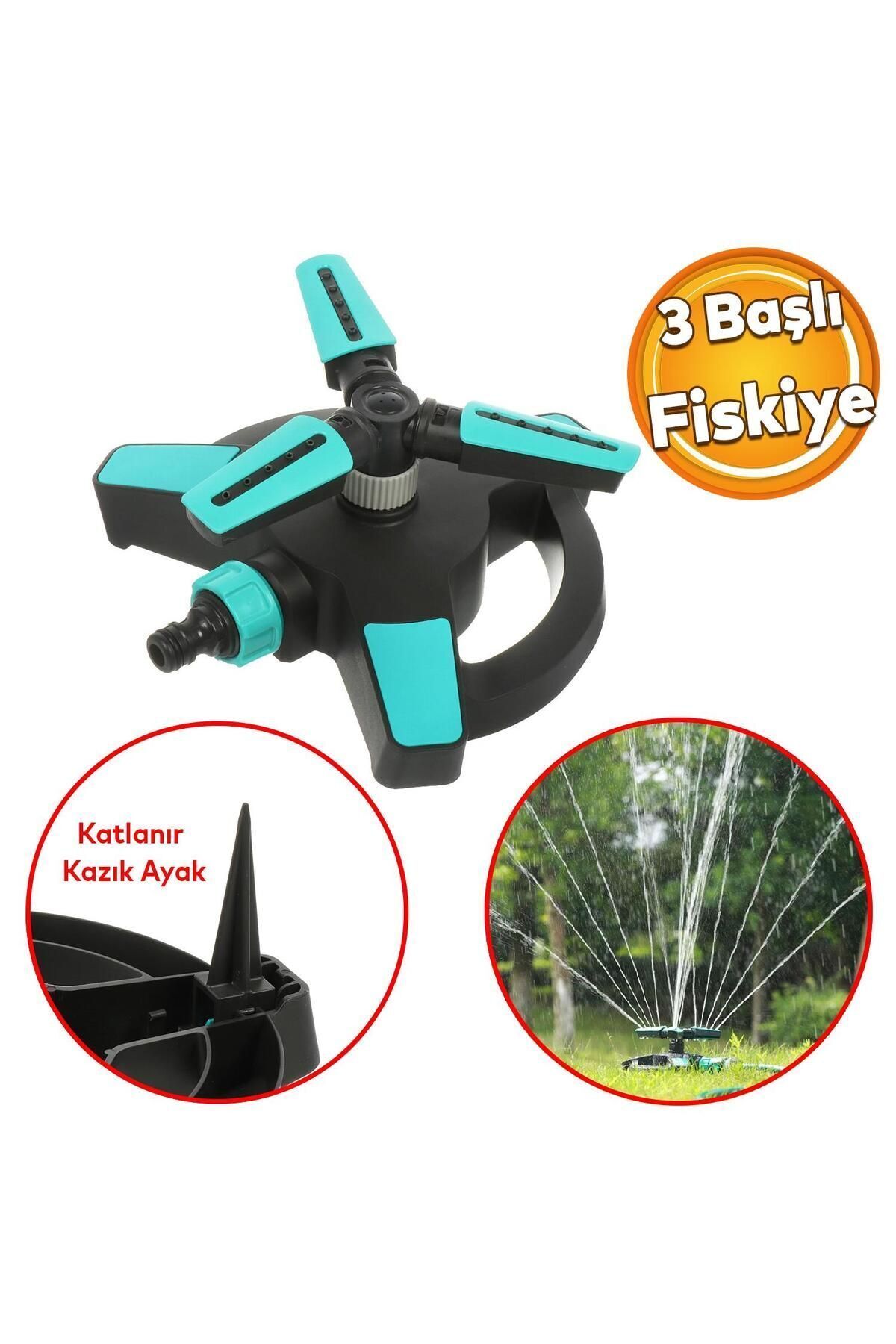 Yarımay Tablalı Hareketli Su Fıskiyesi 3 Başlıklı Dönerli Bahçe Çim Sulama Aparatı Plastik DY6064G 2