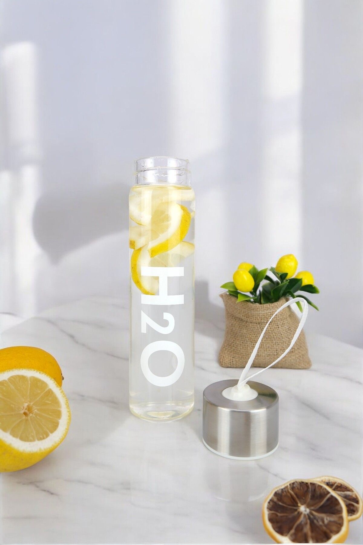 Digithome-400 ml White H2o Glass Flask with Metal Lid - H2o81455 C1-1-18 3