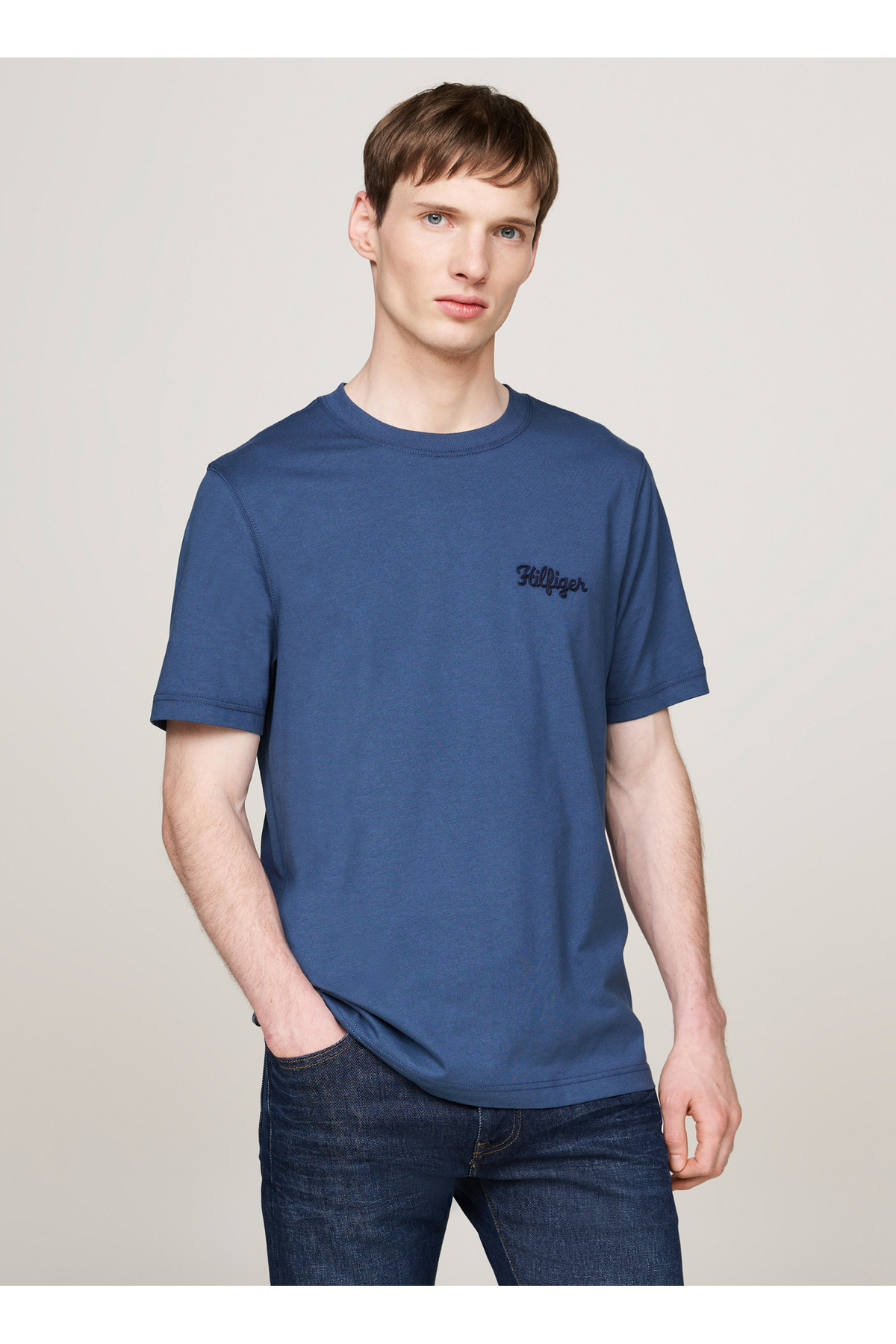 تامی هیلفیگر تی شرت مردانه یقه گرد آبی MW0MW35462DBZ