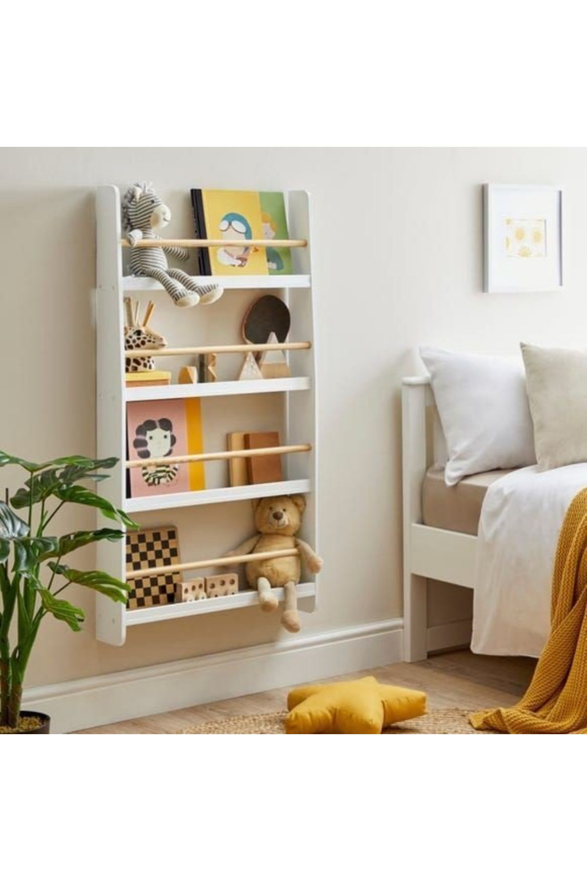 Ahsel Ahşap Montessori Çocuk Odası Mobilyası 60 Cm Genişlik Montessori Çocuk Odası Anaokulu Anasınıfı Duvar Rafı, Montessori Duvar Kitaplığı