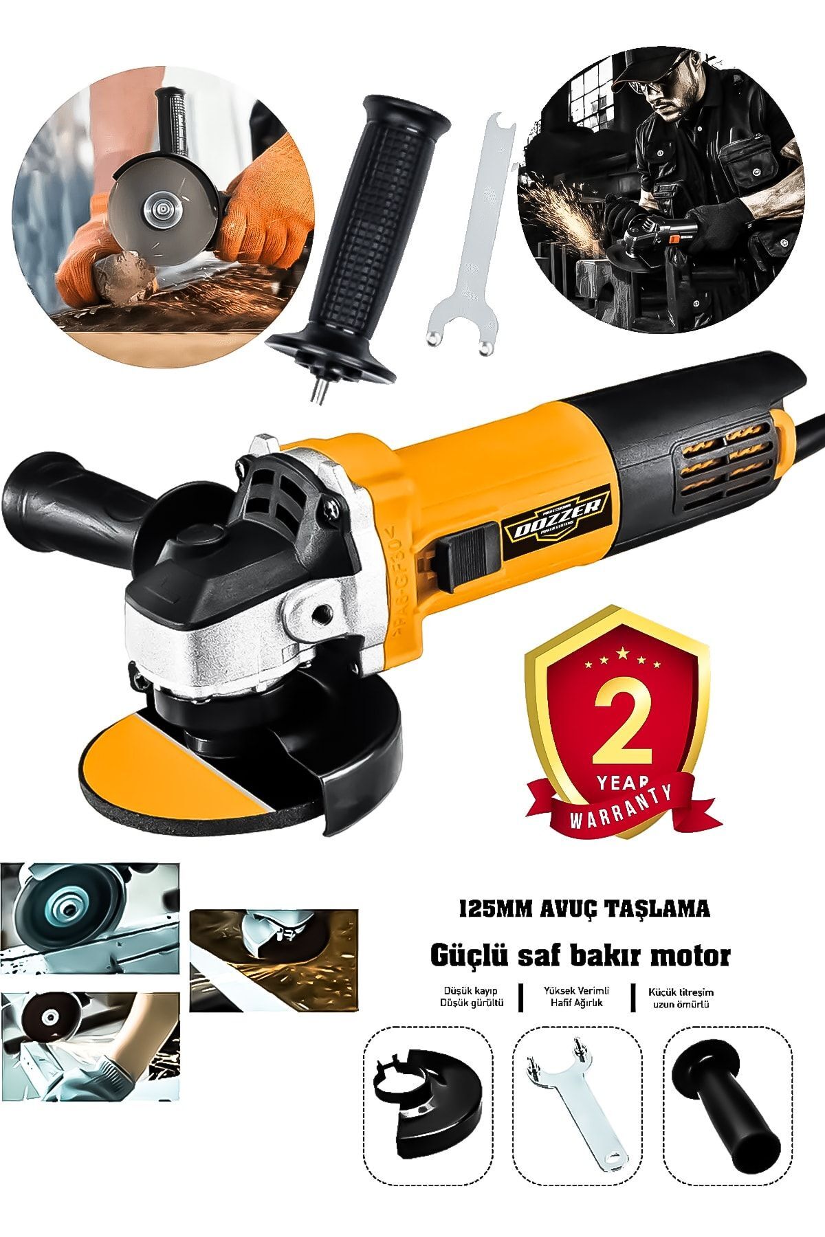 DOZZER 1800 Watt Bakır Sargılı Isınmaz Motor 125 Mm Ahşap Demir Metal Kesme Sprial Taşlama Makinası