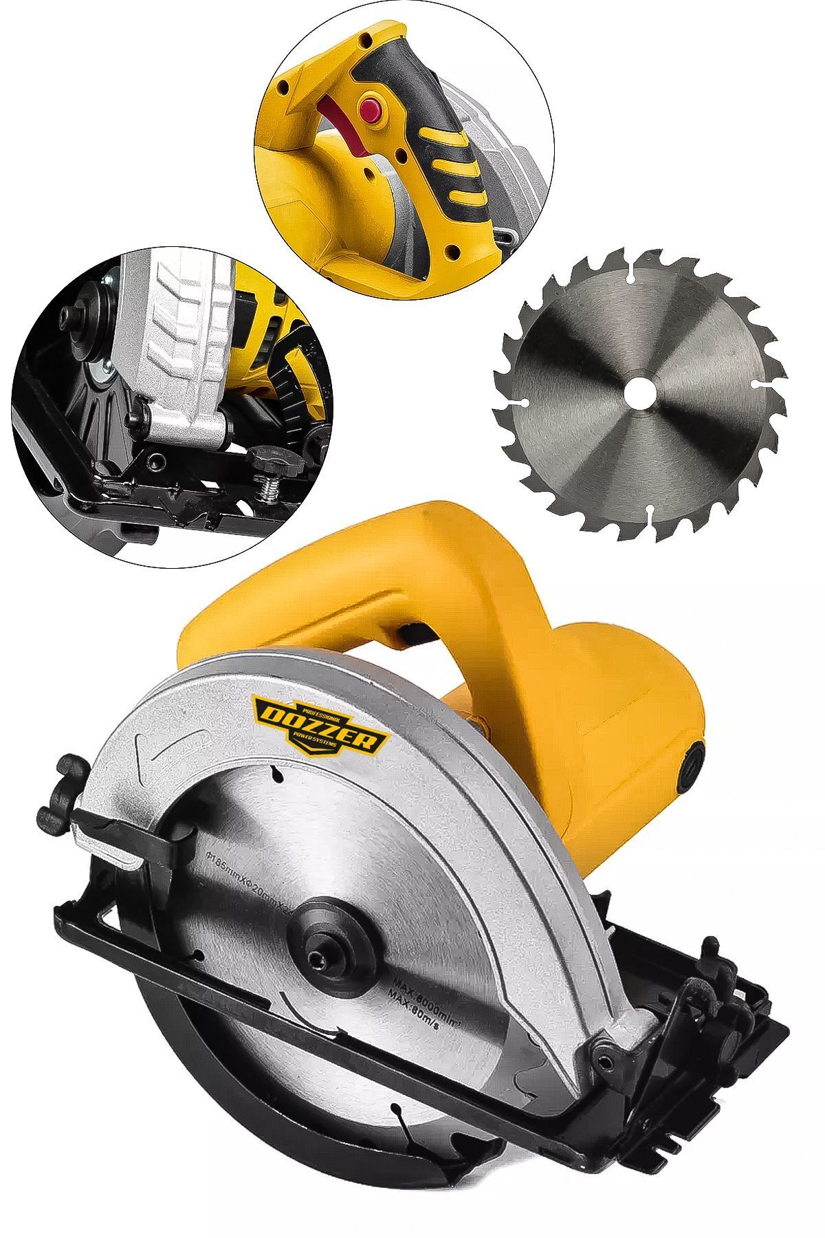 DOZZER Alman 1500 Watt Açı Ayarlı Bx-motor 180 Mm Çelik Şanzıman Ağaç Sunta Kesme Makinesi Daire Testeresi