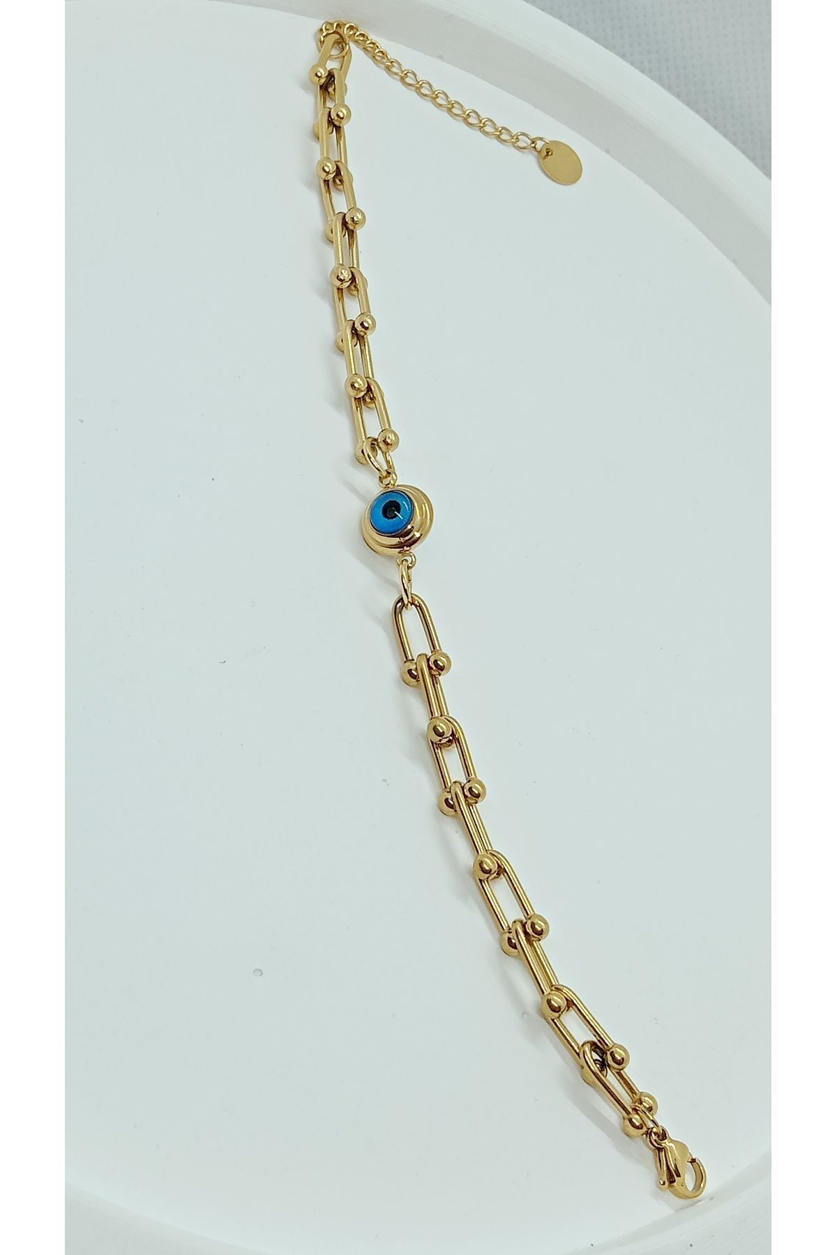 Elasya Jewels TiFFANY SINGLE EVIL EYE BEADED STEEL BRACELET Trendyol