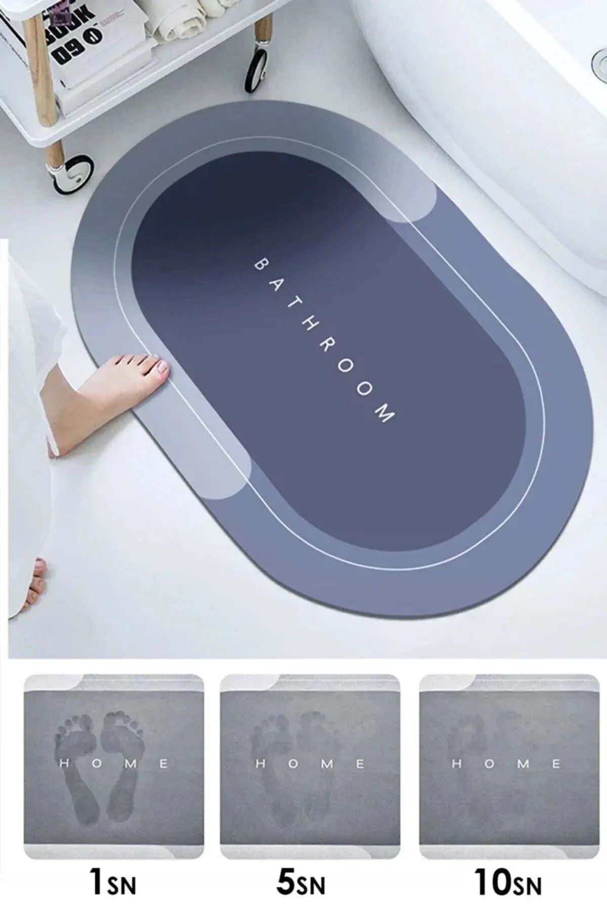 Su Emici Paspas Şık Tasarım Abdest Paspası Kaymaz Taban Diyatom 40*60 Cm Oval Paspas