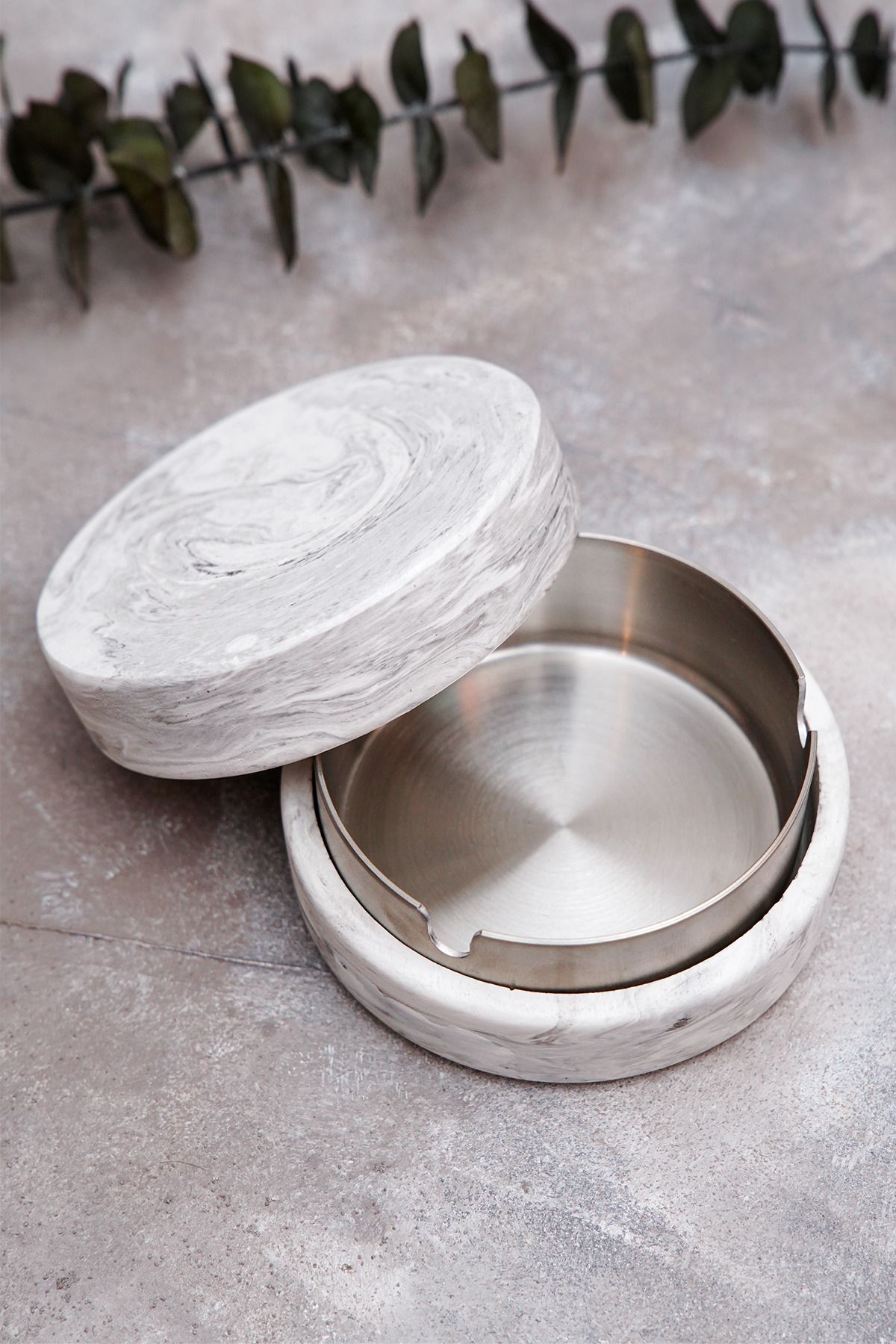sin istanbul-Steel Ash Tray with Marble Patterned Cover 2