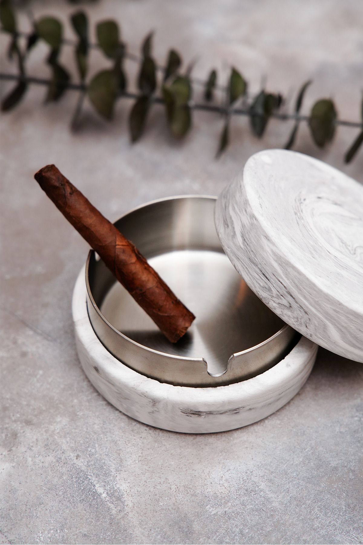 sin istanbul-Steel Ash Tray with Marble Patterned Cover 3