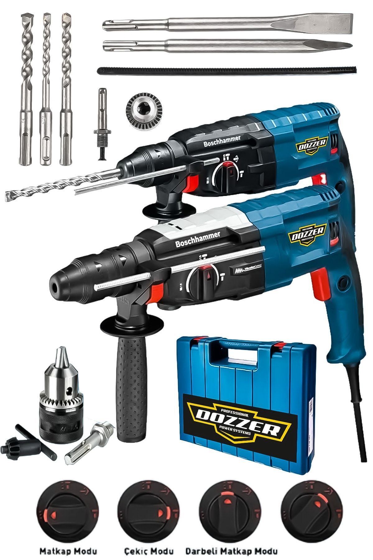 DOZZER Alman 9070 ProHammer 3 Fonksiyonlu Çelik Şanzuman Bakır Sargılı Kırıcı Delici Hilti Matkap + 5Uç