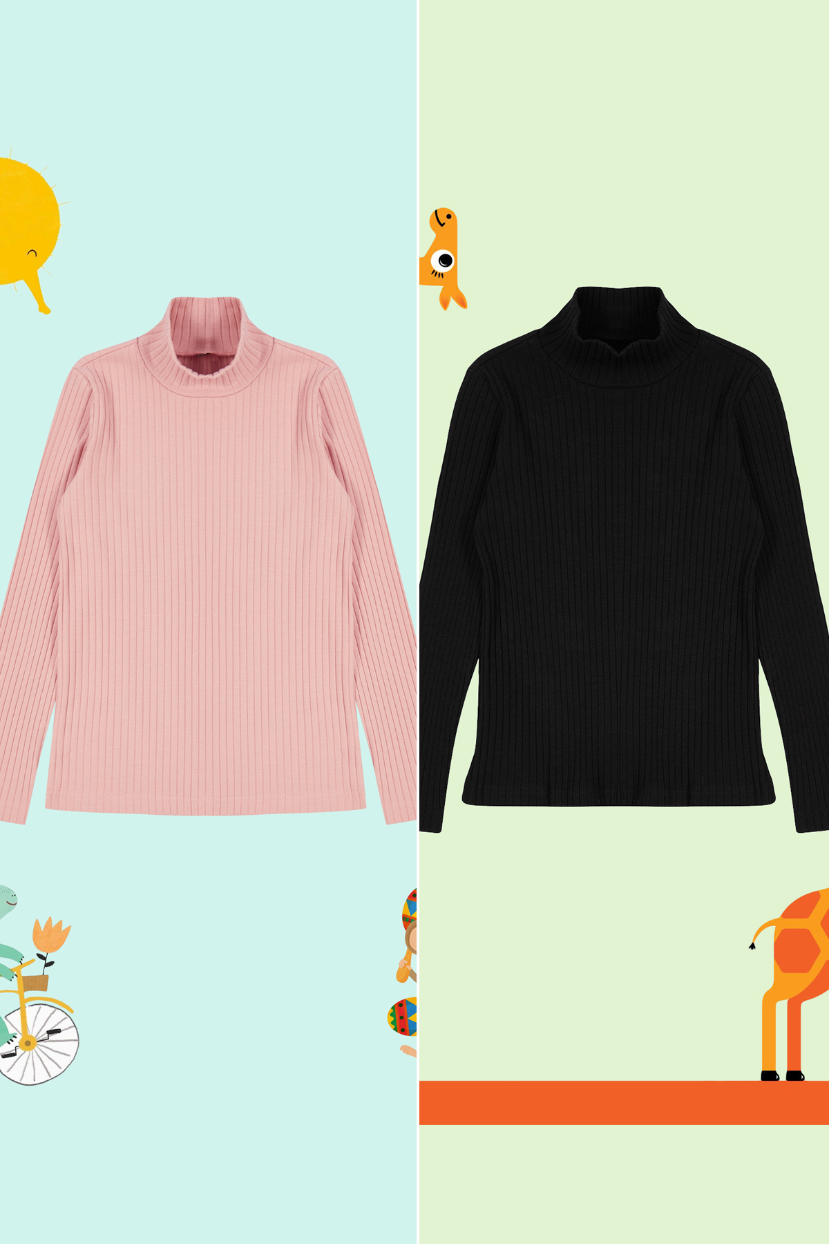 Trendyolmilla Kids Gül Kurusu-Siyah Kız Çocuk İkili Paket Düz Örme T-Shirt TKDAW25TS00005