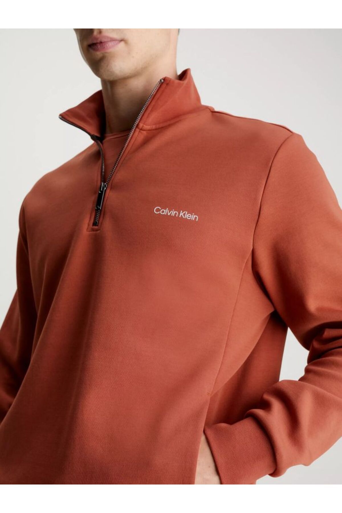 سویشرت نارنجی مردانه آرم کاشی پیراهن تفصیلی اورجینال Calvin Klein