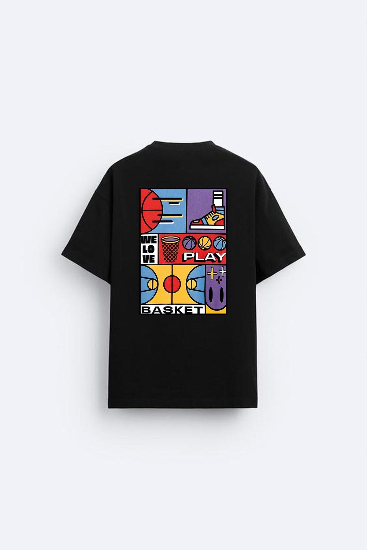 The Champ Clothing-Schwarzes Oversize-T-Shirt für Herren – Aufdruck „We Love Play Basket“ 5