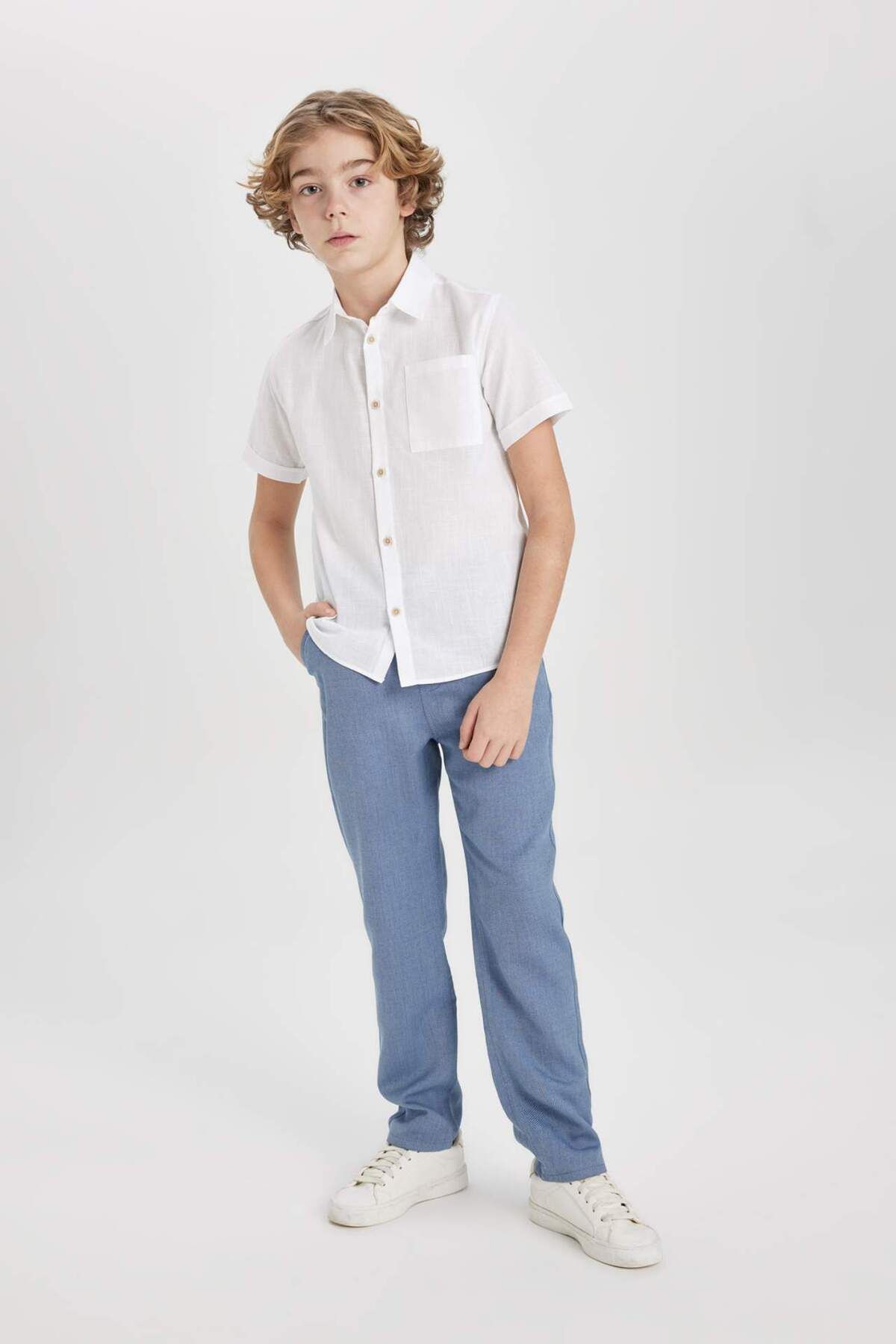 DeFacto-Boy's Linen Look Short Sleeve Shirt Z3204a623sm 2