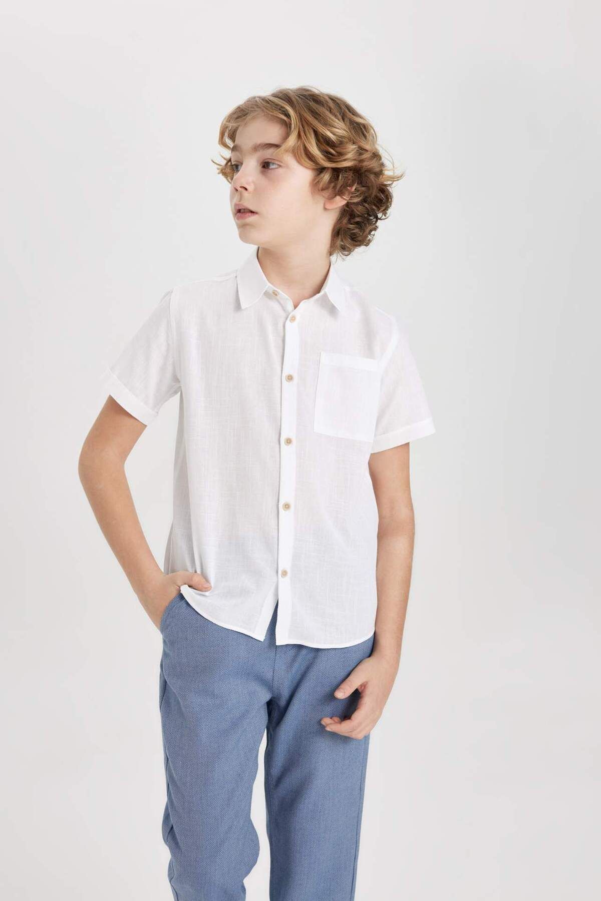 DeFacto-Boy's Linen Look Short Sleeve Shirt Z3204a623sm 3