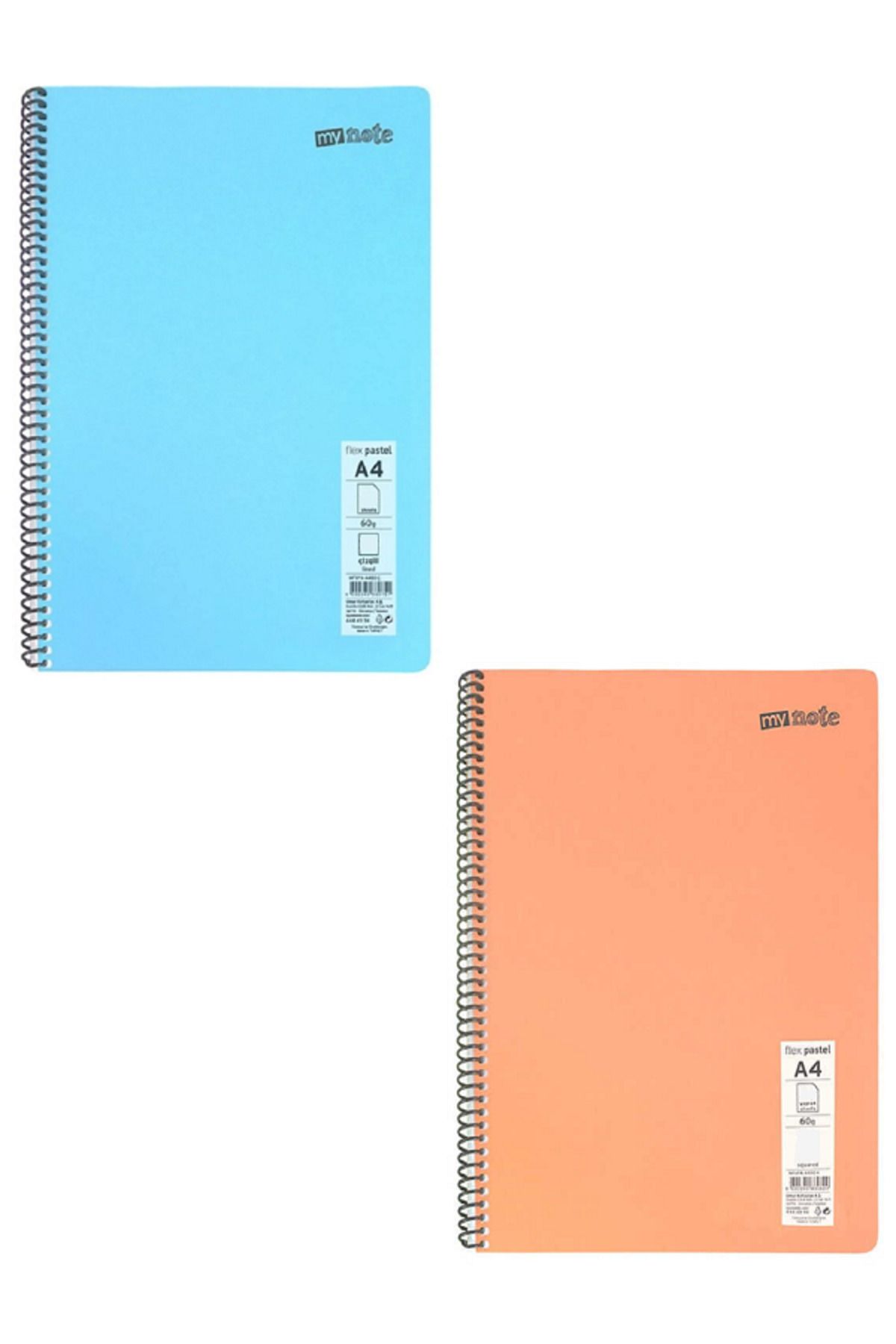 Mynote-A4 Spiral School Notebook - 2 Different Colors - 60 Pages Lined Pp Cover (2 Pcs) 1