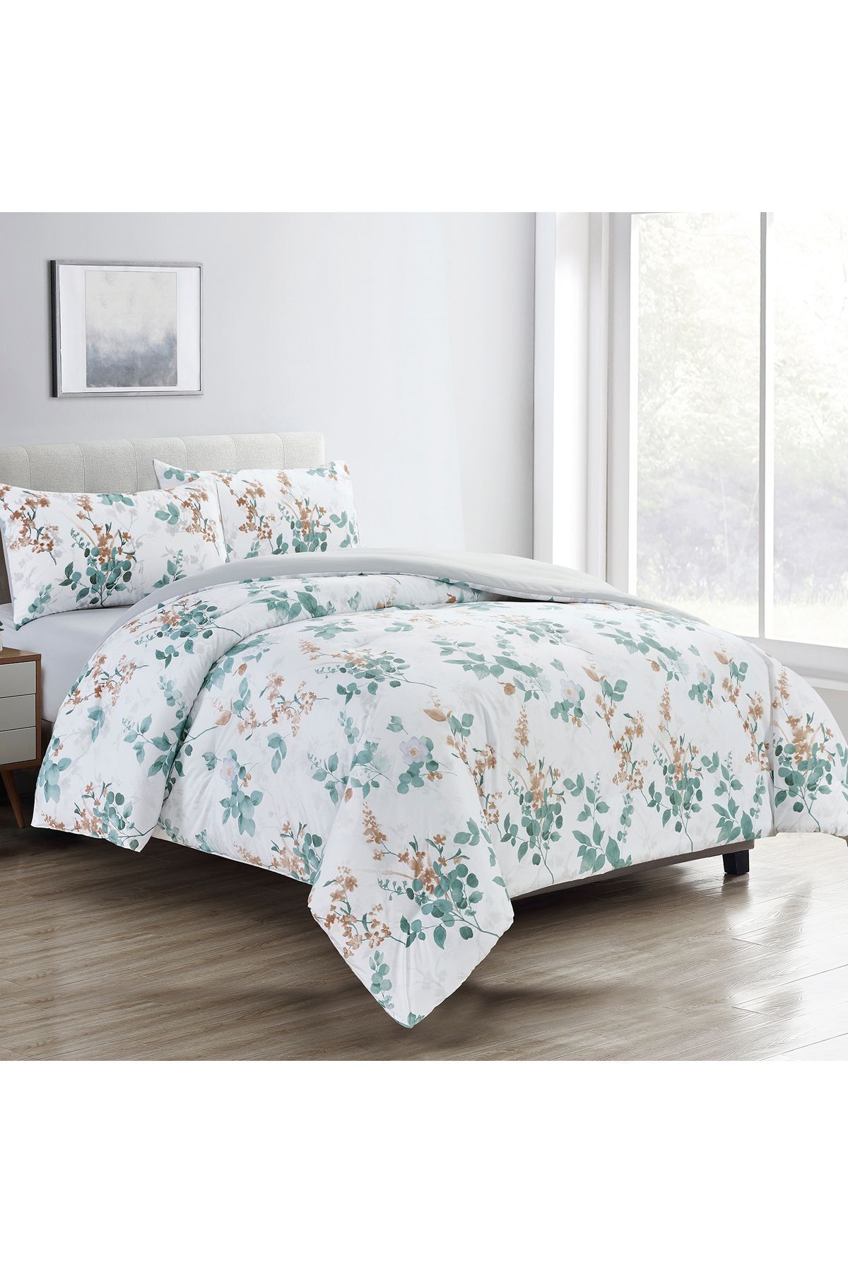In House Jood | 4 Pieces Summer Comforter Set - King - 260x240 cm - Ivory & Green